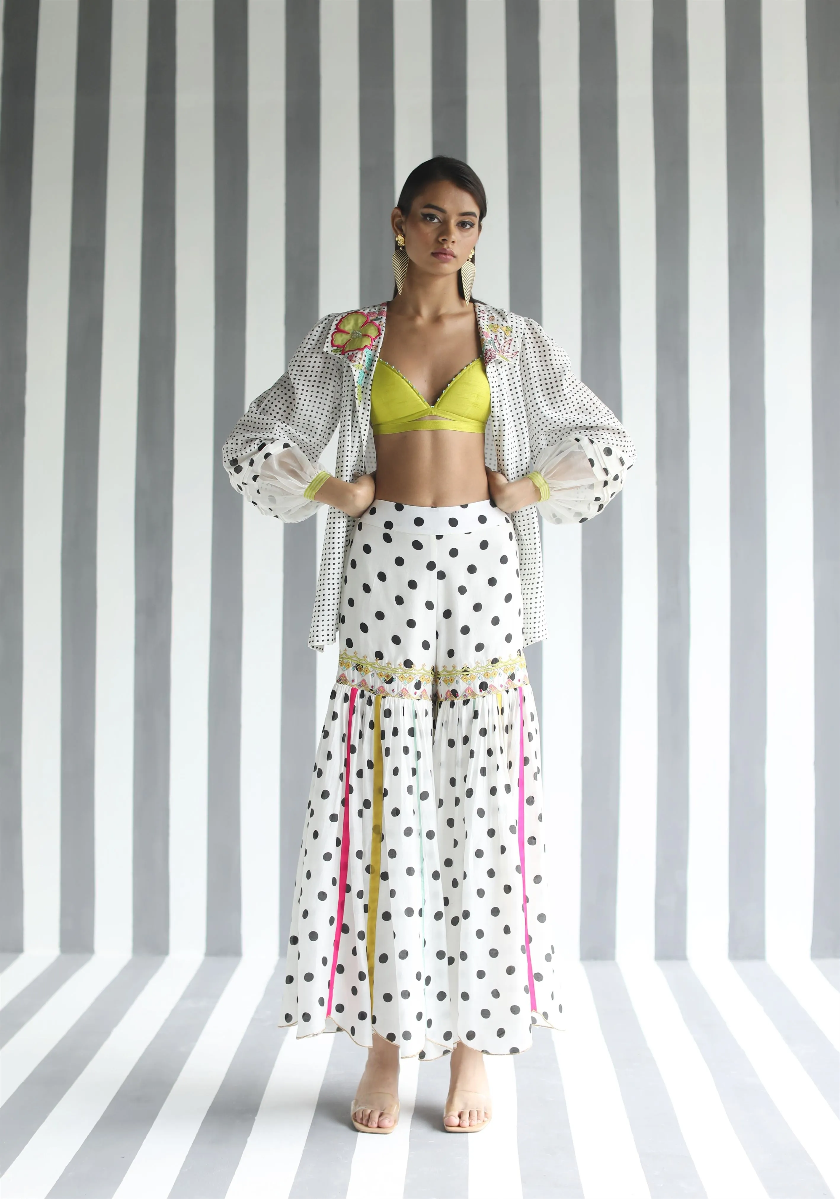 Raji Ramniq I Love To Dot I Cotton Silk Ensemble I Black White Green 118