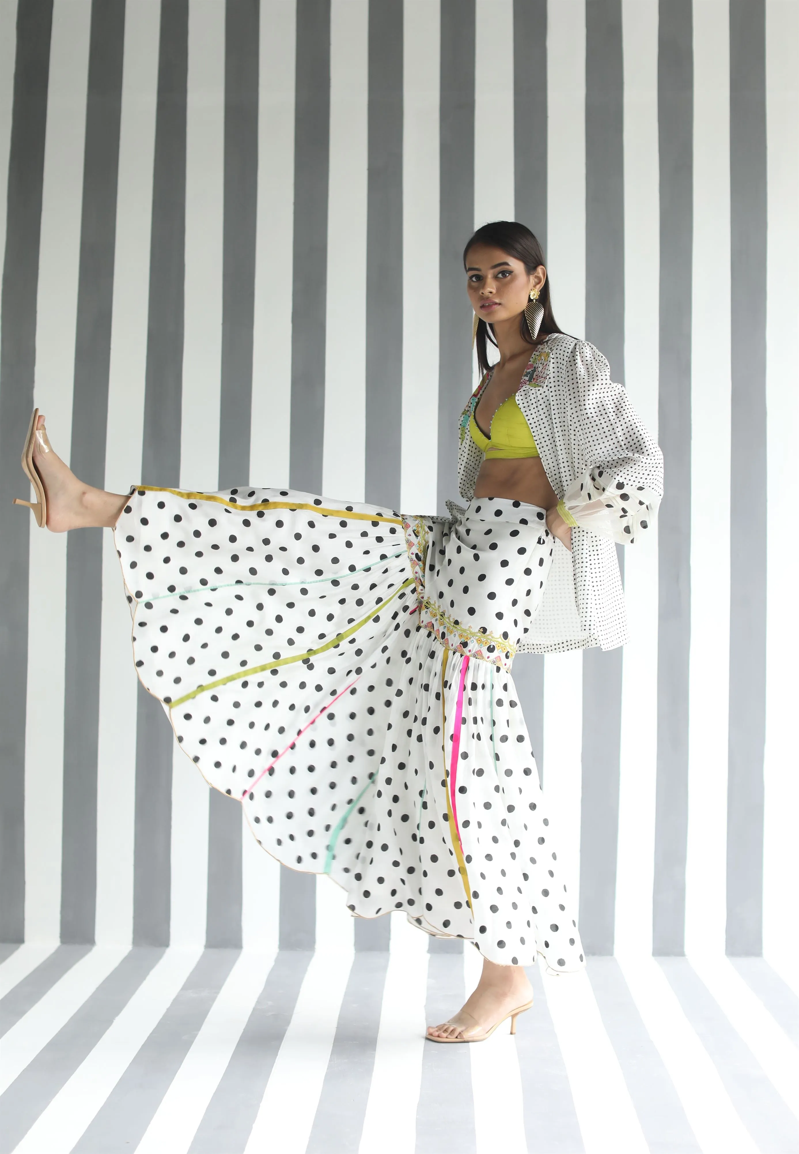 Raji Ramniq I Love To Dot I Cotton Silk Ensemble I Black White Green 118