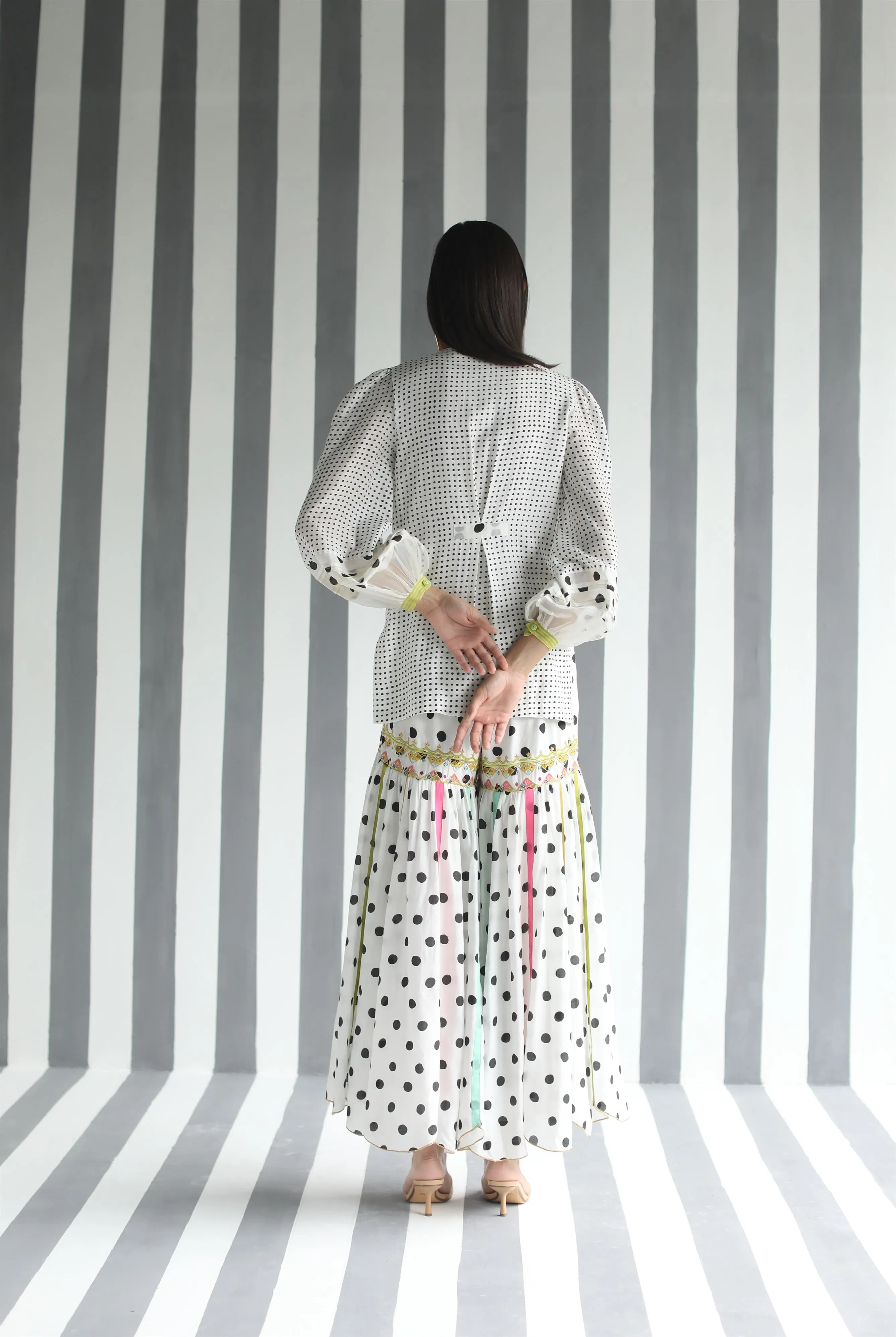 Raji Ramniq I Love To Dot I Cotton Silk Ensemble I Black White Green 118