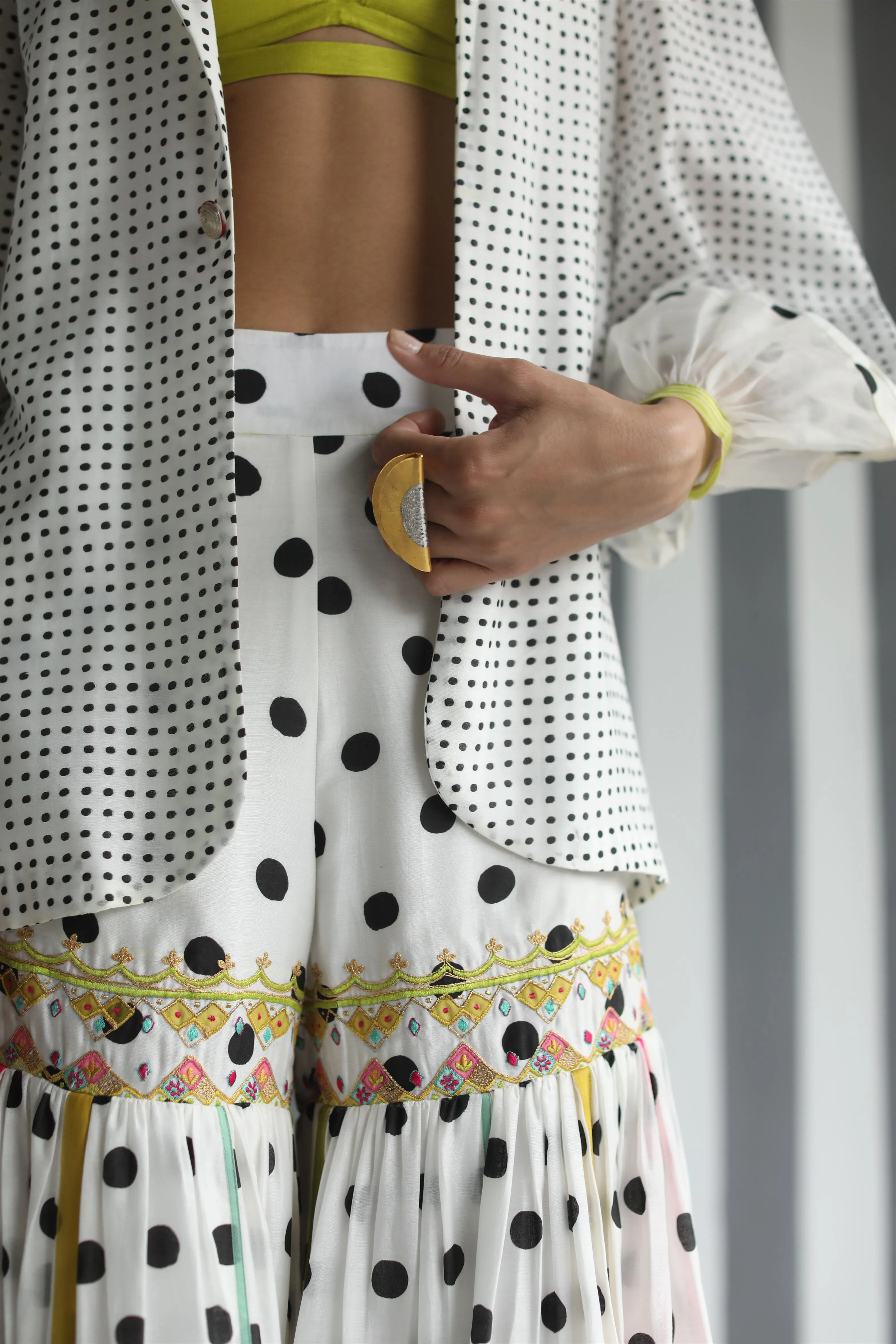 Raji Ramniq I Love To Dot I Cotton Silk Ensemble I Black White Green 118