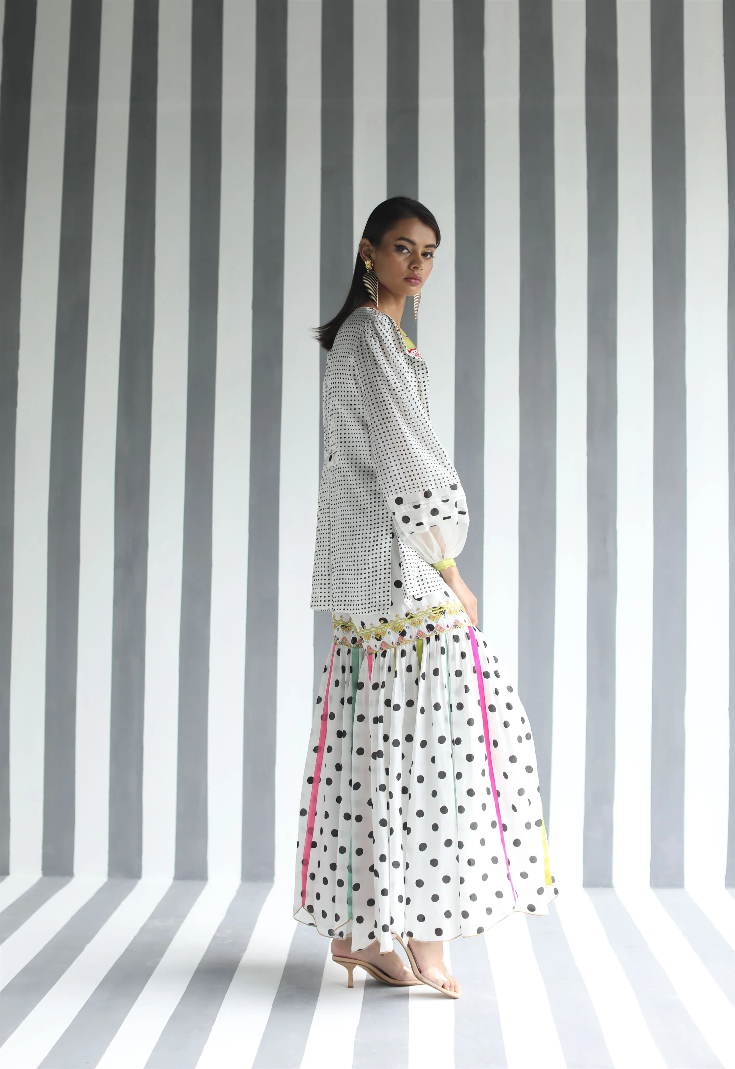 Raji Ramniq I Love To Dot I Cotton Silk Ensemble I Black White Green 118