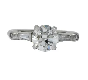 Retro 1.47 CTW Diamond Platinum Engagement Ring GIA