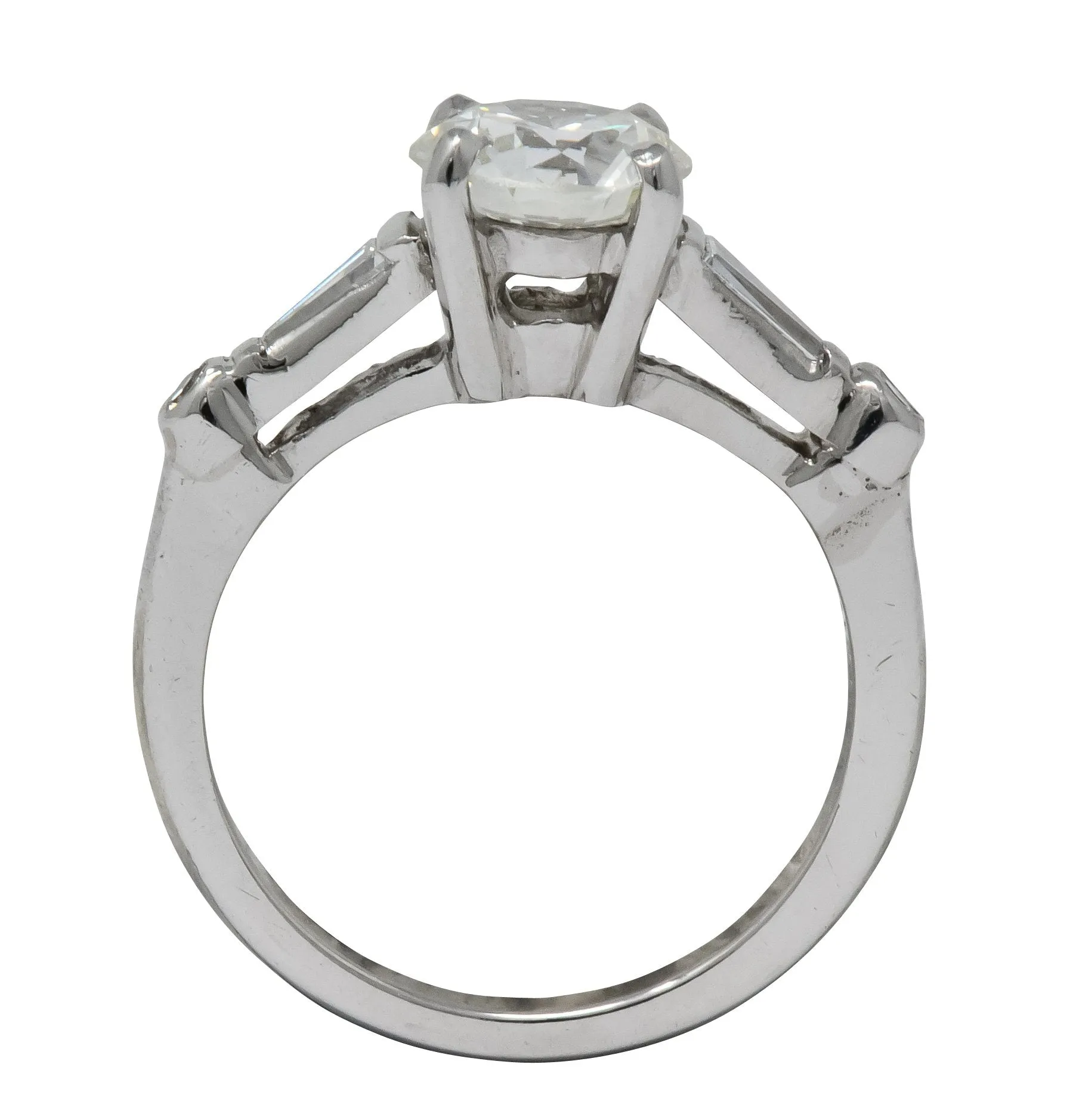 Retro 1.47 CTW Diamond Platinum Engagement Ring GIA