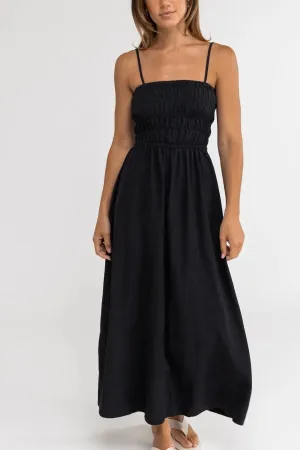 RHYTHM CLASSIC SHIRRED MIDI DRESS - BLACK
