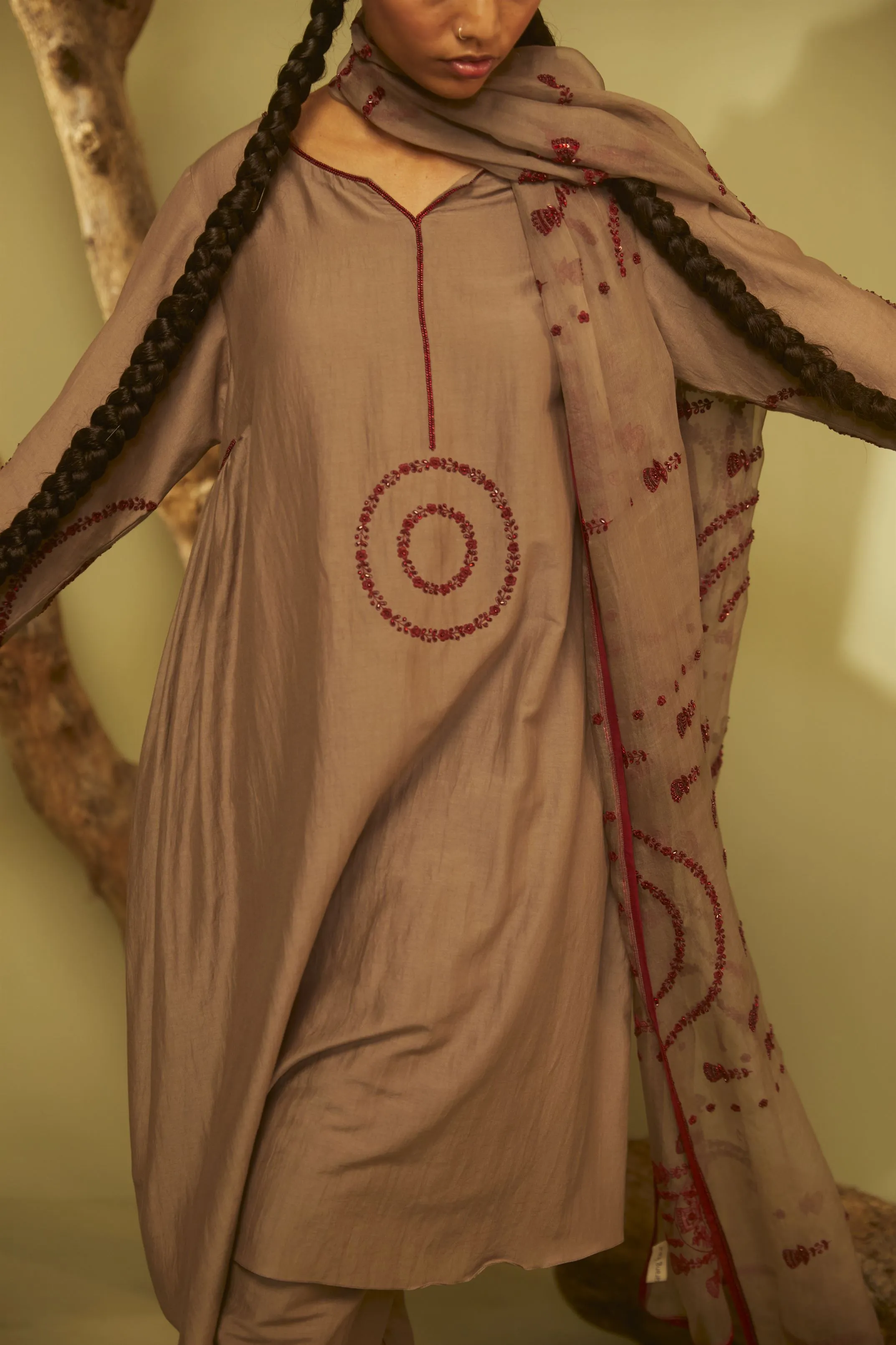 Sarang Kaur Lawrence Park Grey Jhoomar Kurta Set Cotton silk Jhoomar SK01202