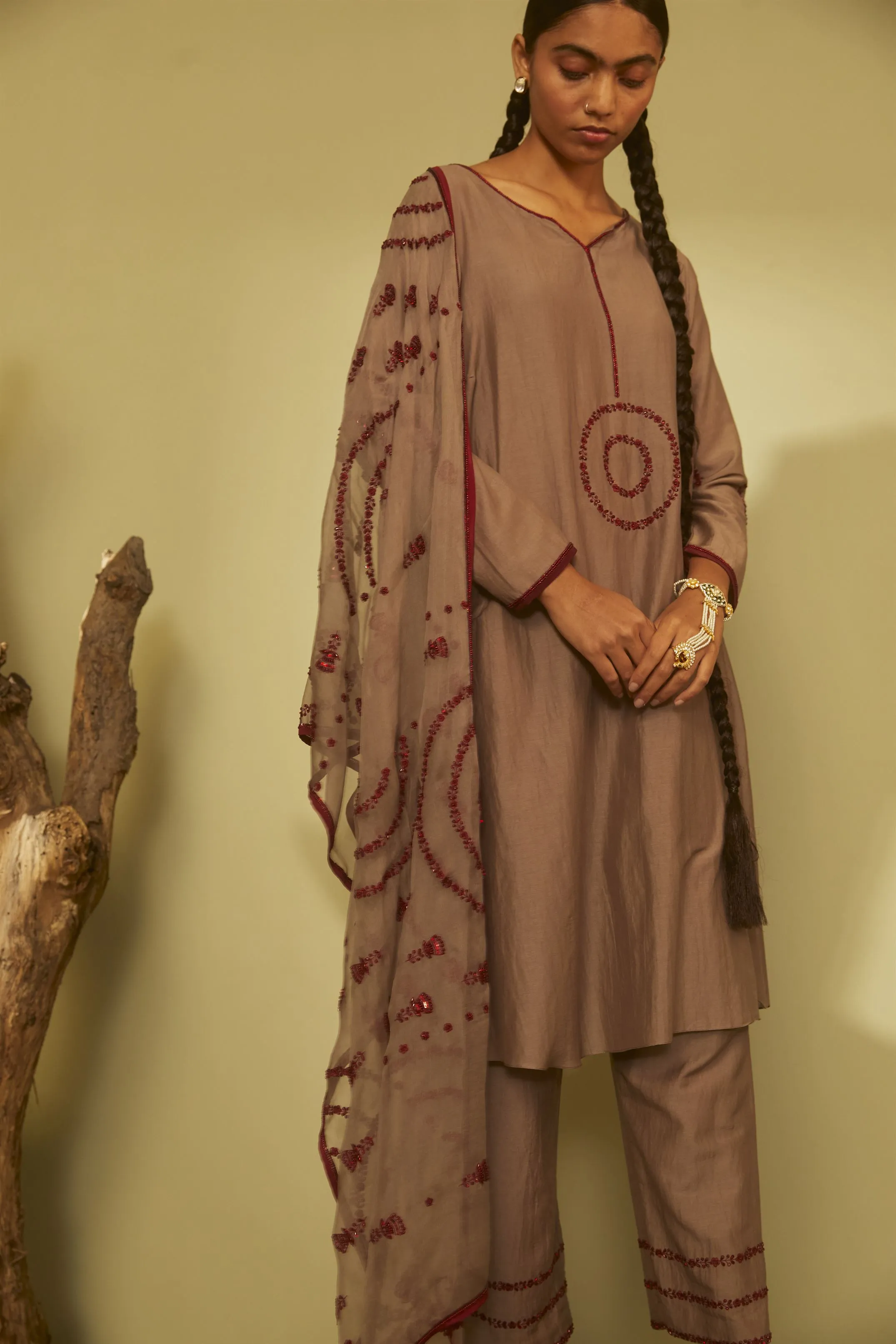 Sarang Kaur Lawrence Park Grey Jhoomar Kurta Set Cotton silk Jhoomar SK01202