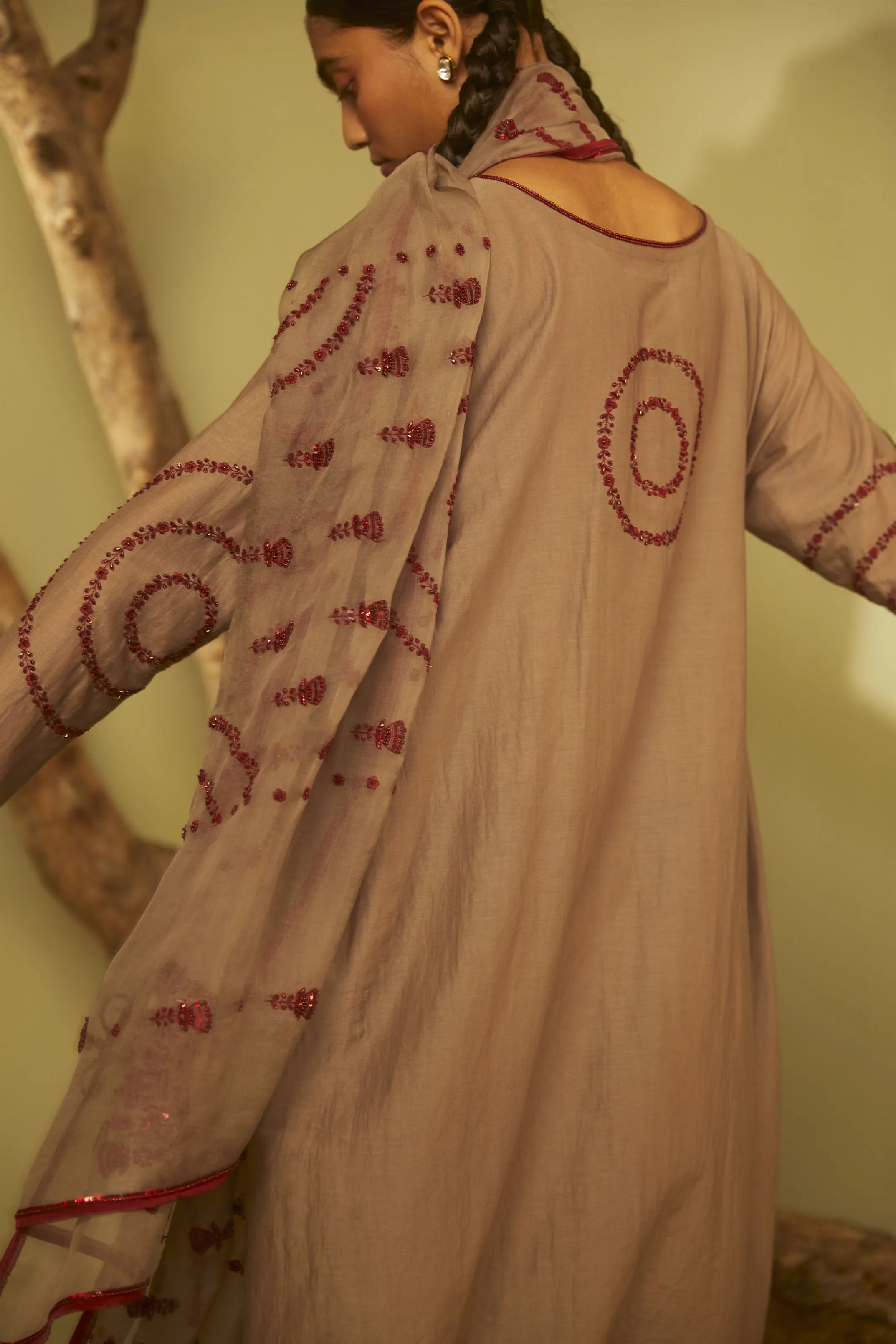 Sarang Kaur Lawrence Park Grey Jhoomar Kurta Set Cotton silk Jhoomar SK01202