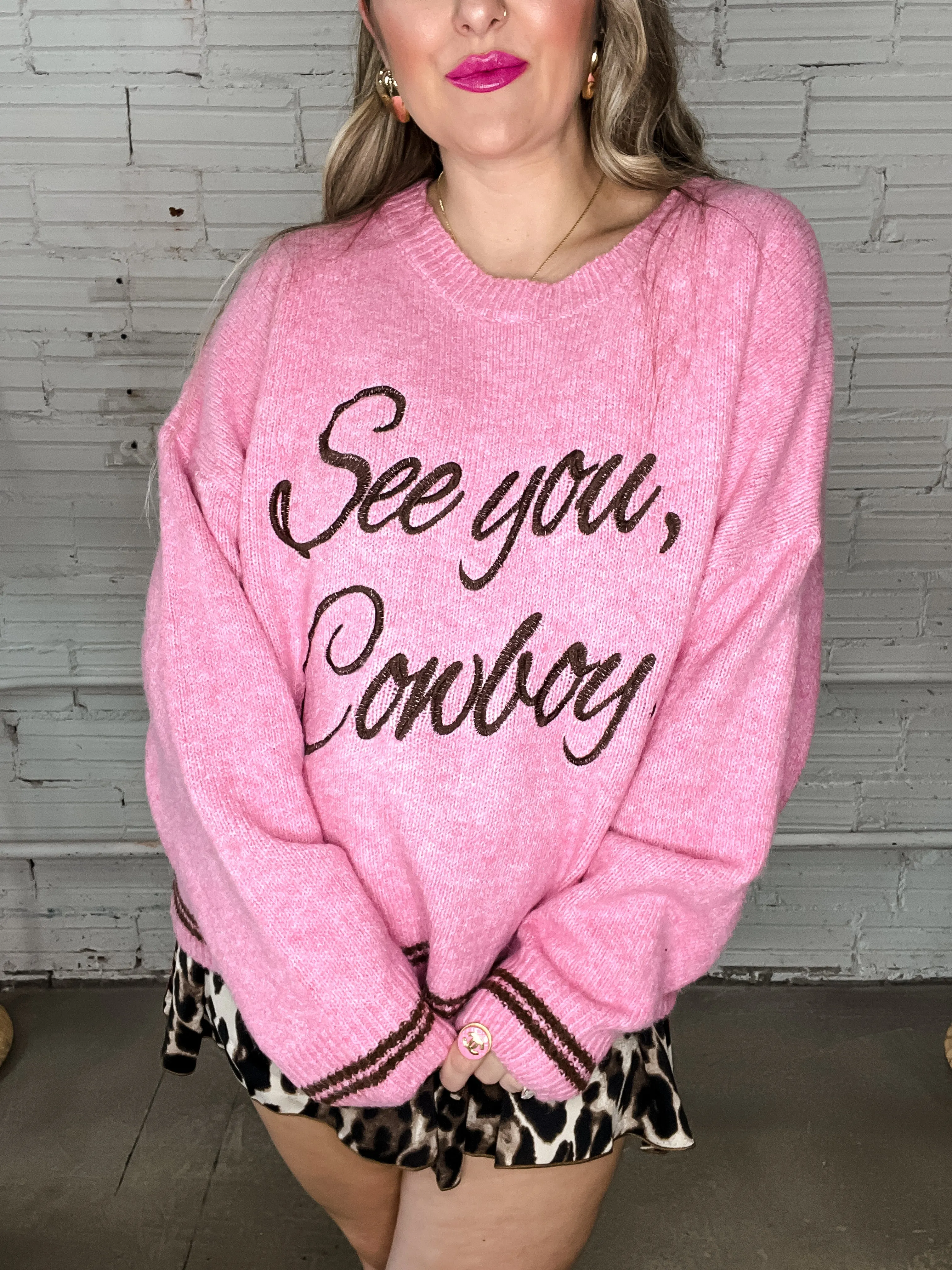 See You Cowboy Knit Sweater - Pink