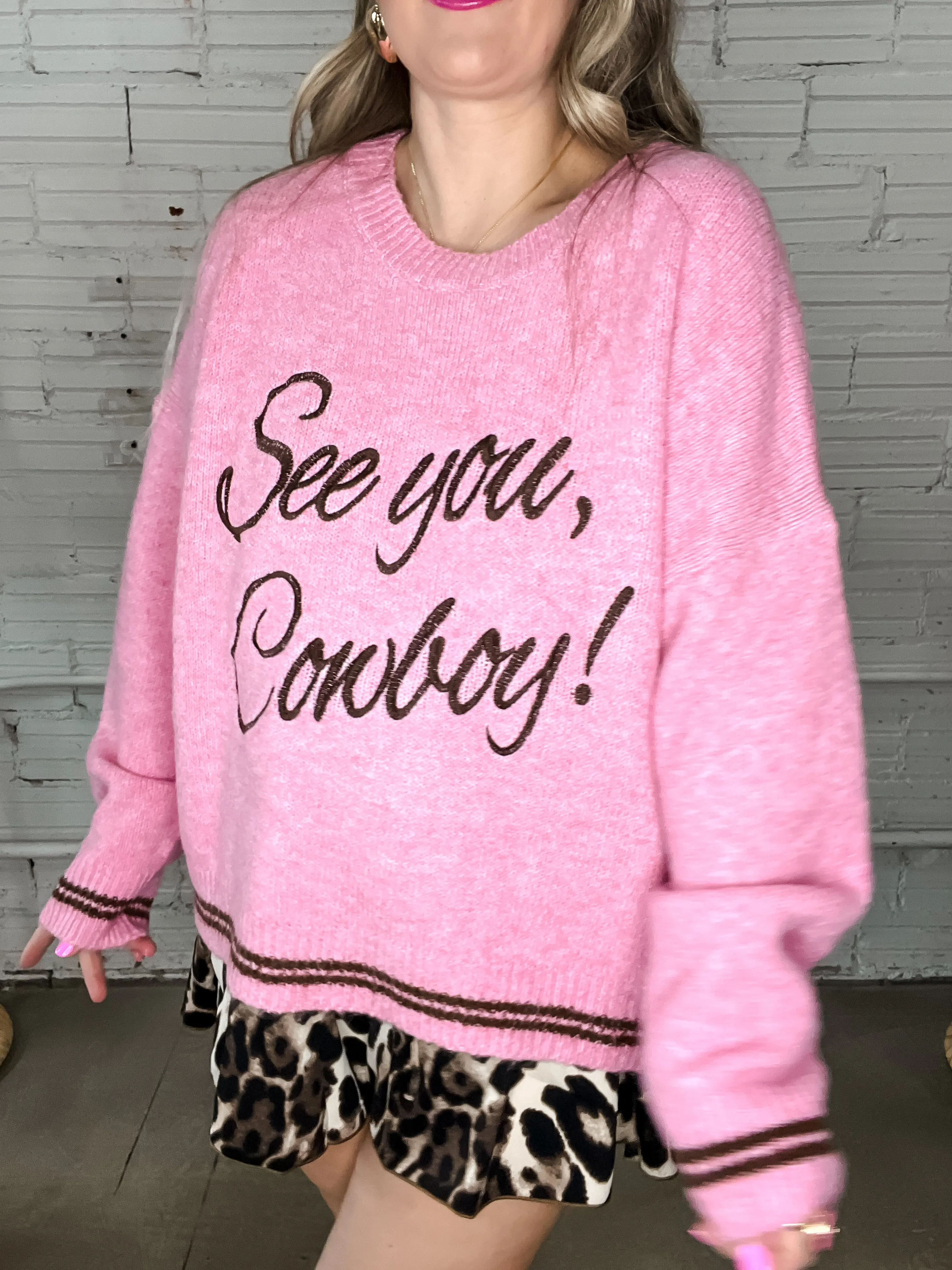 See You Cowboy Knit Sweater - Pink