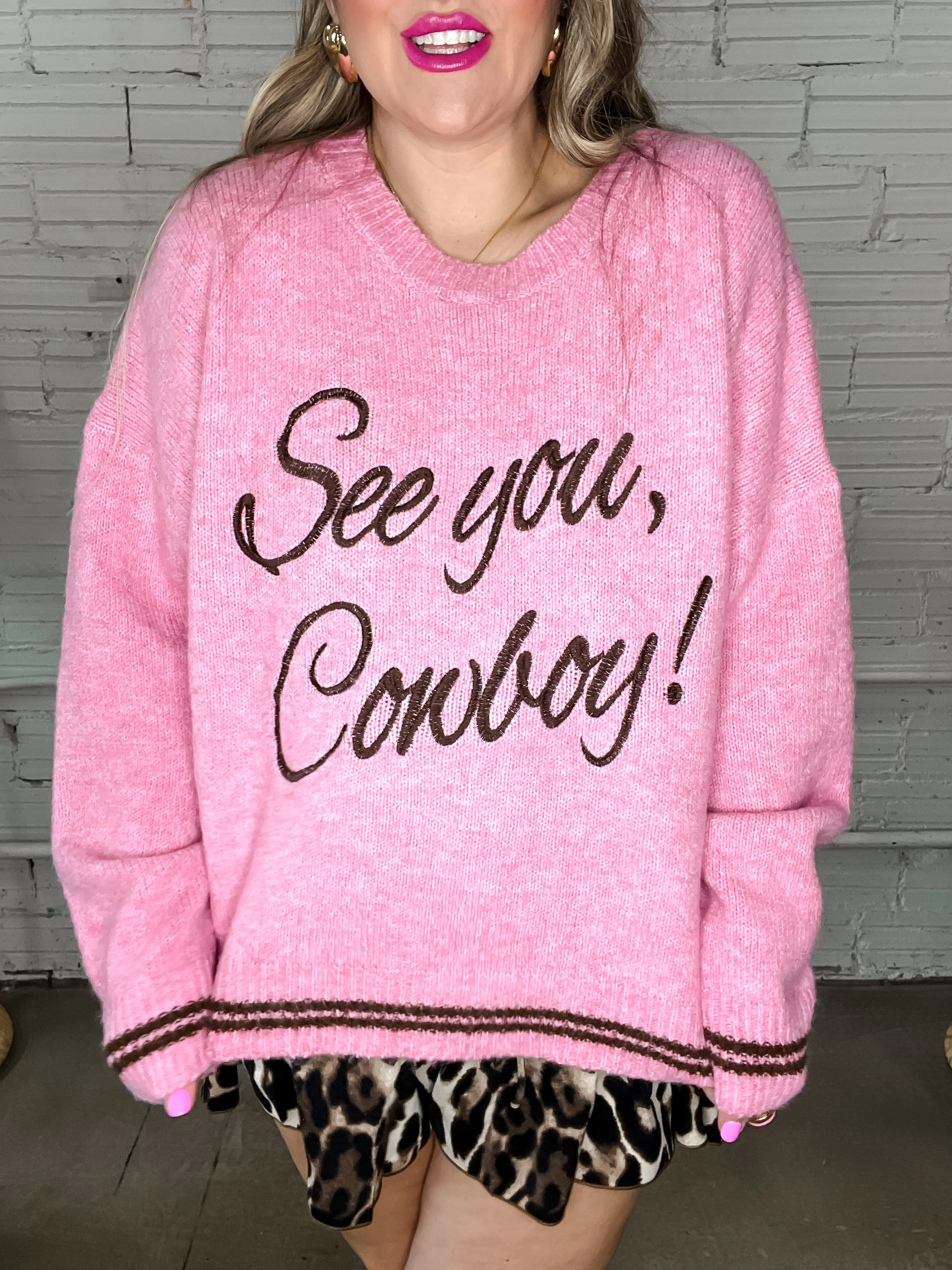 See You Cowboy Knit Sweater - Pink