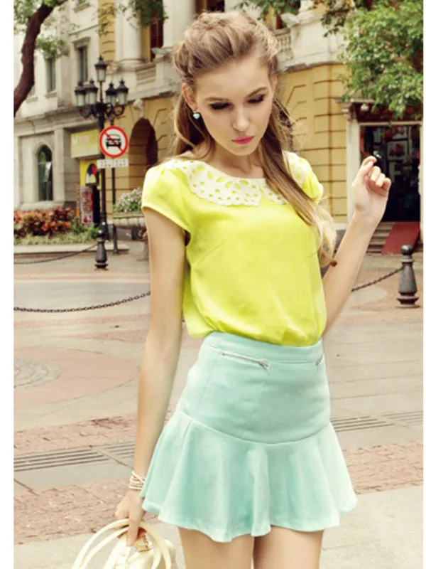 sequined cutout collar chiffon shirt