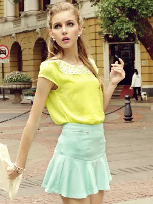 sequined cutout collar chiffon shirt