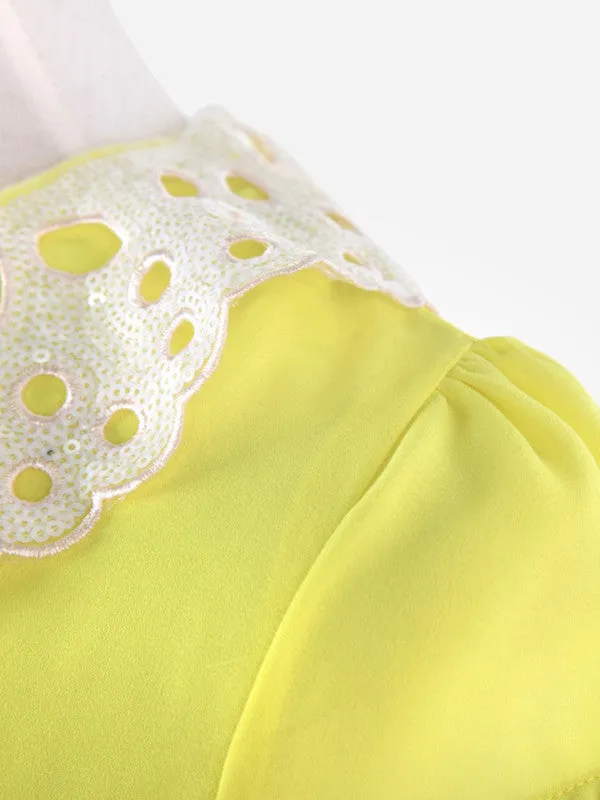 sequined cutout collar chiffon shirt