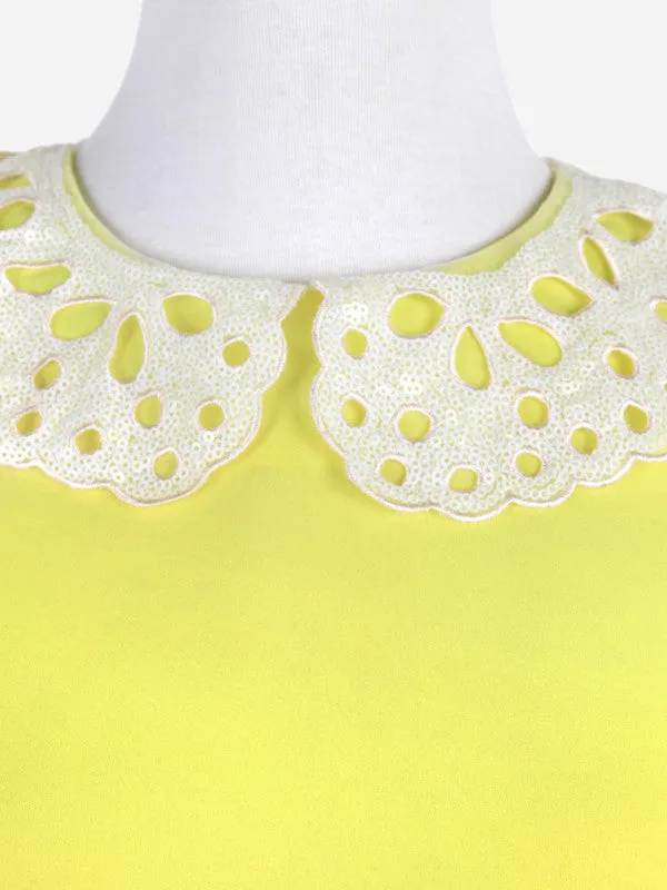sequined cutout collar chiffon shirt
