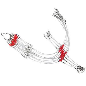 Shaddock Fishing 12pcs/Bags White Nylon Fishing Wire Leader Rigs Trace with Swivels,Snaps,Beads, Arms Fishing Lures Tackle Leader Rigging (13.8inch with 1 Arm)