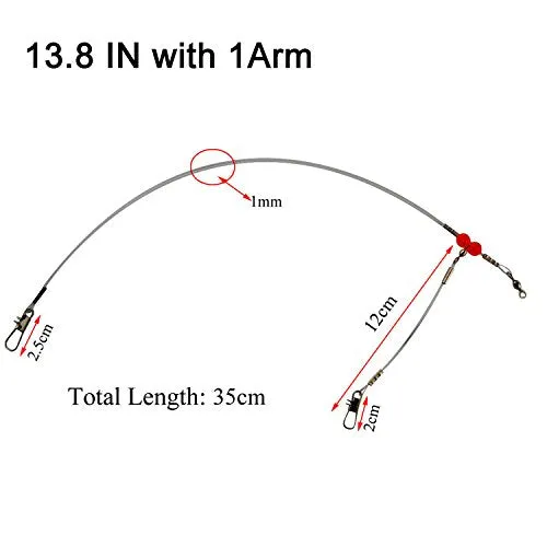 Shaddock Fishing 12pcs/Bags White Nylon Fishing Wire Leader Rigs Trace with Swivels,Snaps,Beads, Arms Fishing Lures Tackle Leader Rigging (13.8inch with 1 Arm)
