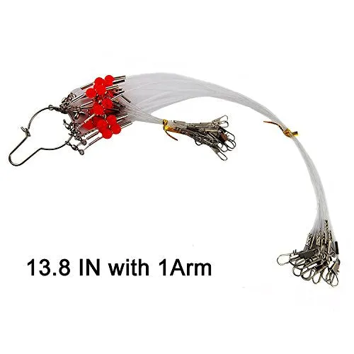 Shaddock Fishing 12pcs/Bags White Nylon Fishing Wire Leader Rigs Trace with Swivels,Snaps,Beads, Arms Fishing Lures Tackle Leader Rigging (13.8inch with 1 Arm)