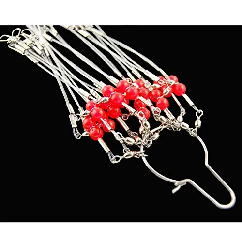 Shaddock Fishing 12pcs/Bags White Nylon Fishing Wire Leader Rigs Trace with Swivels,Snaps,Beads, Arms Fishing Lures Tackle Leader Rigging (13.8inch with 1 Arm)