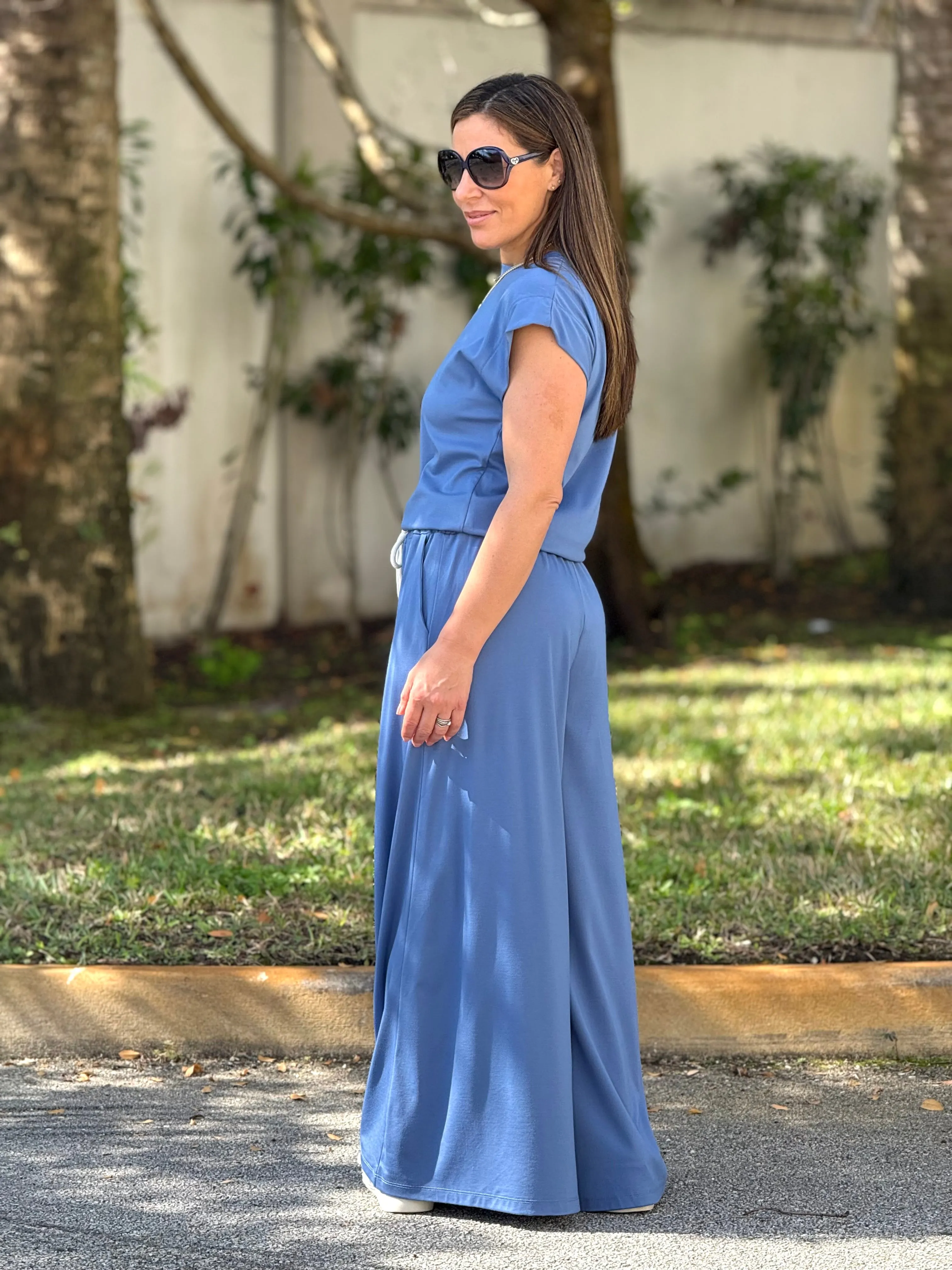 “Shani" Wide Leg High Waisted Pants And Top Shirt Set