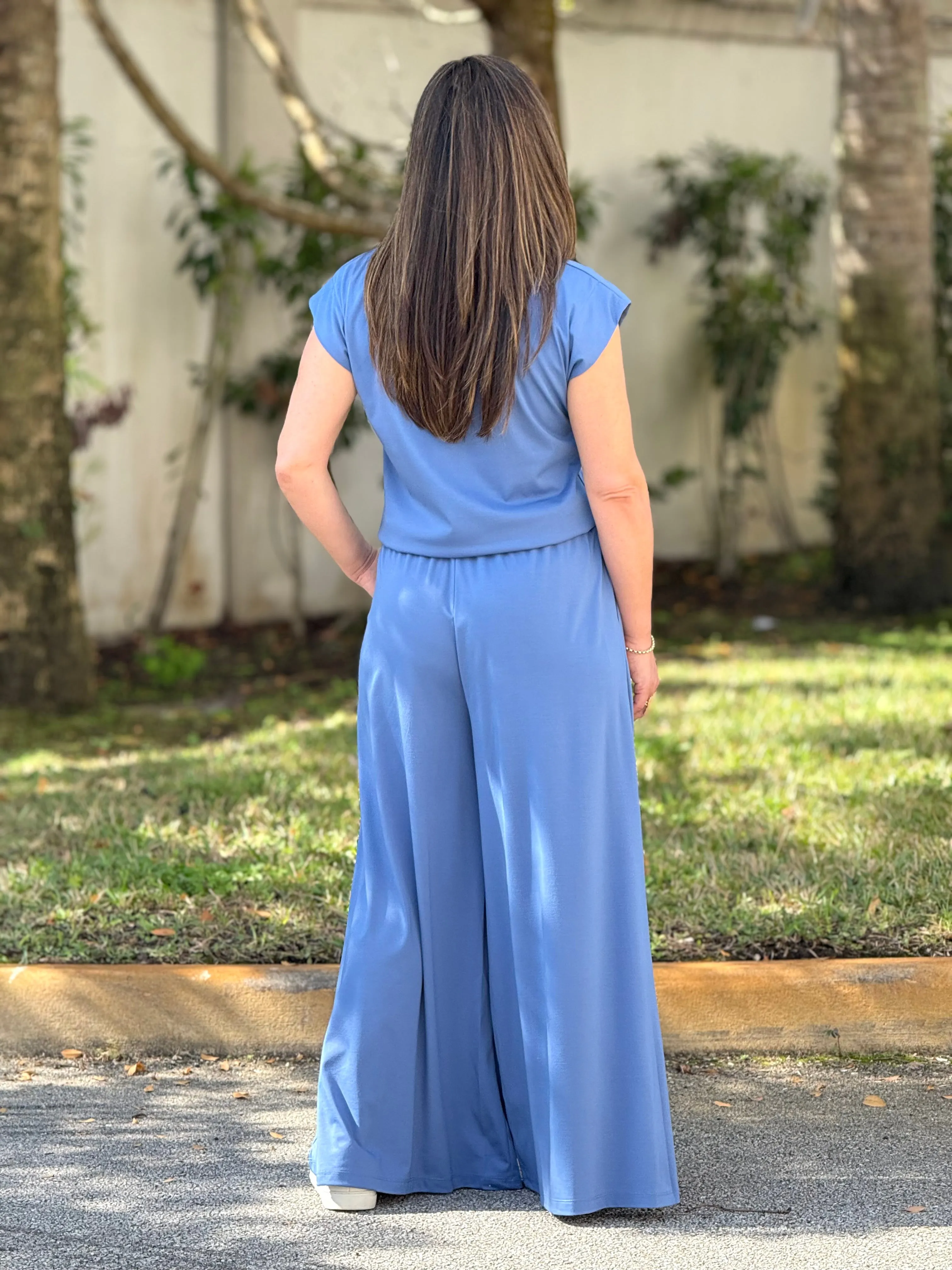 “Shani" Wide Leg High Waisted Pants And Top Shirt Set