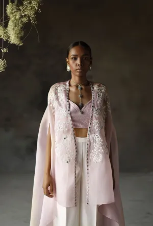 Shikha Mehta Rihanna Jamuni Ruhee Cape Set Satin Organza Lilac Paak Ss24-Smjr15