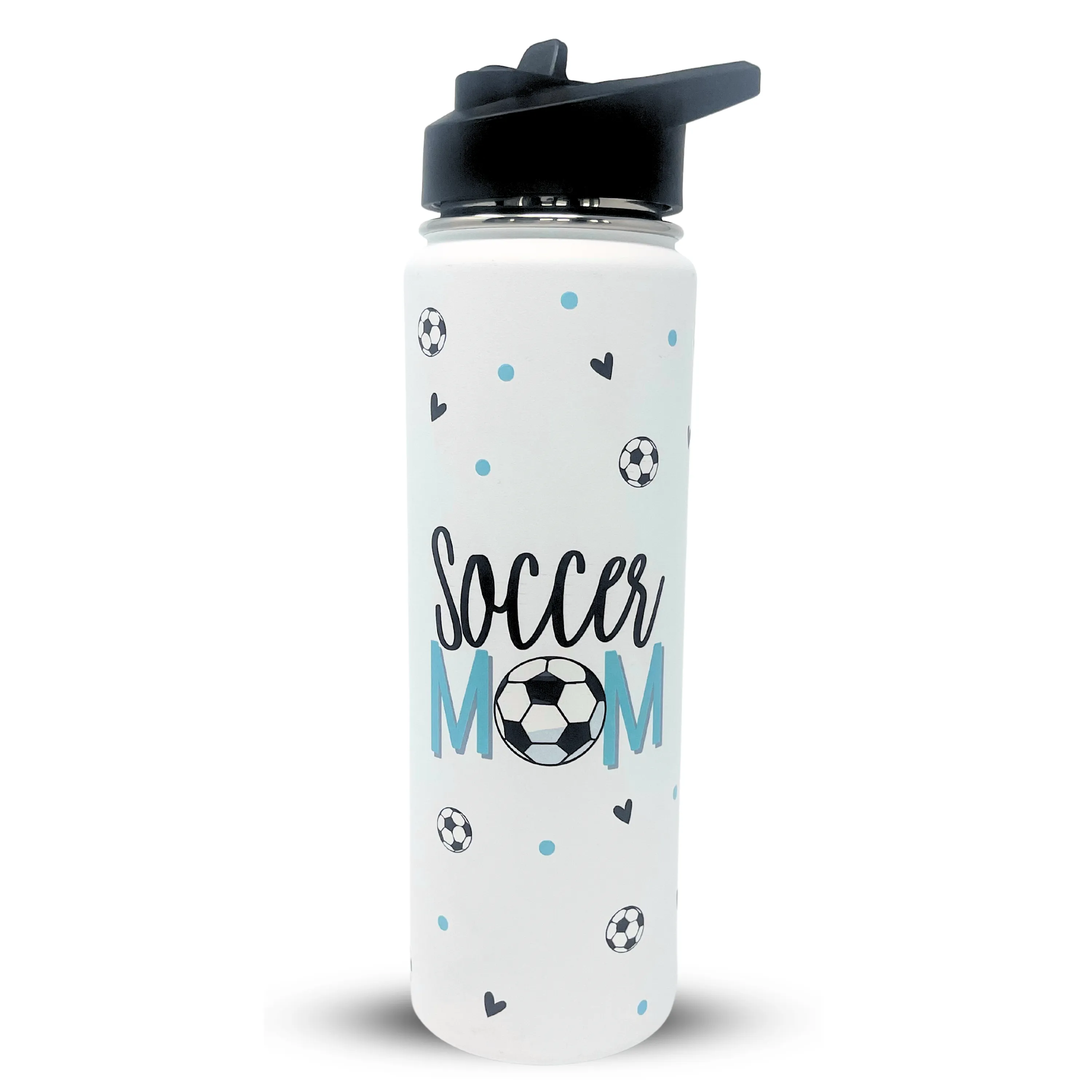 Soccer Mom Water Bottle- Large Insulated Water Bottle with Straw - Stainless Steel Metal 24 oz Travel Cup for Mom, Mama, Mother, Wife, Women | Keeps Hot and Cold for Hours