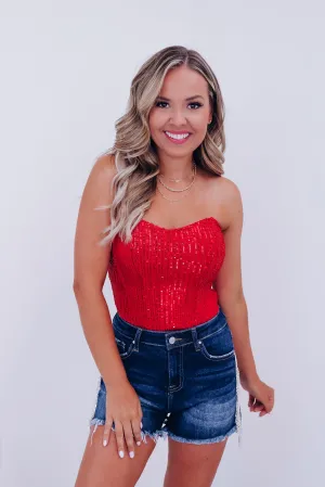 Spark Sequin Corset Top - Red
