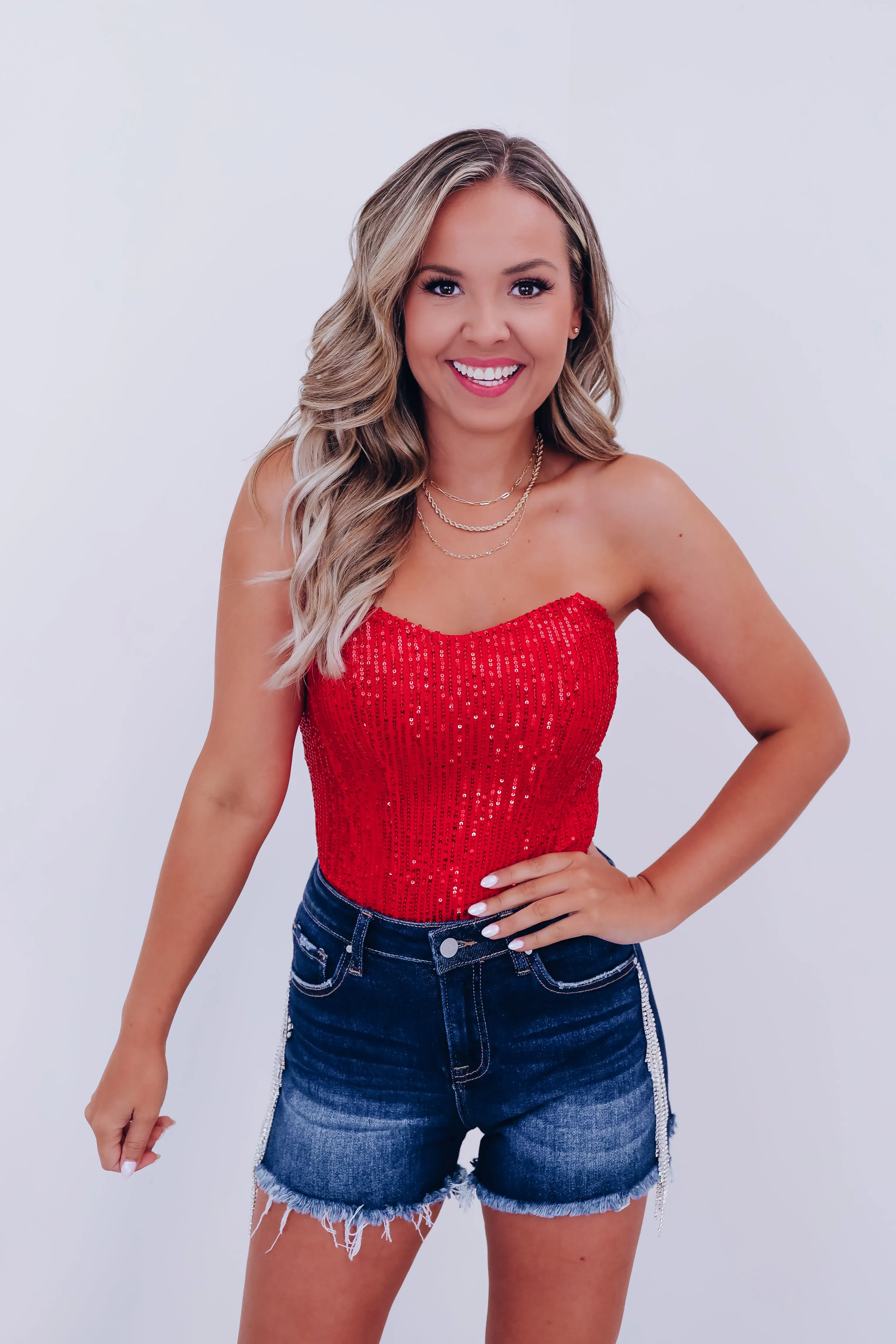 Spark Sequin Corset Top - Red