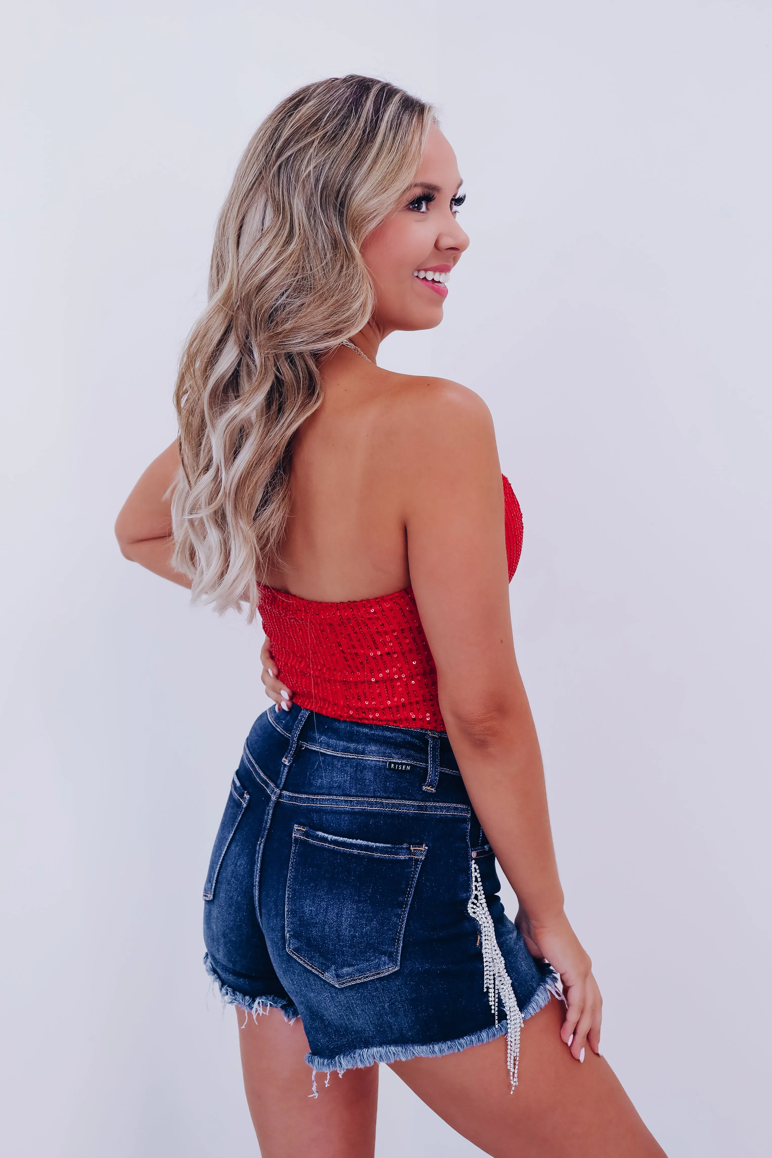 Spark Sequin Corset Top - Red