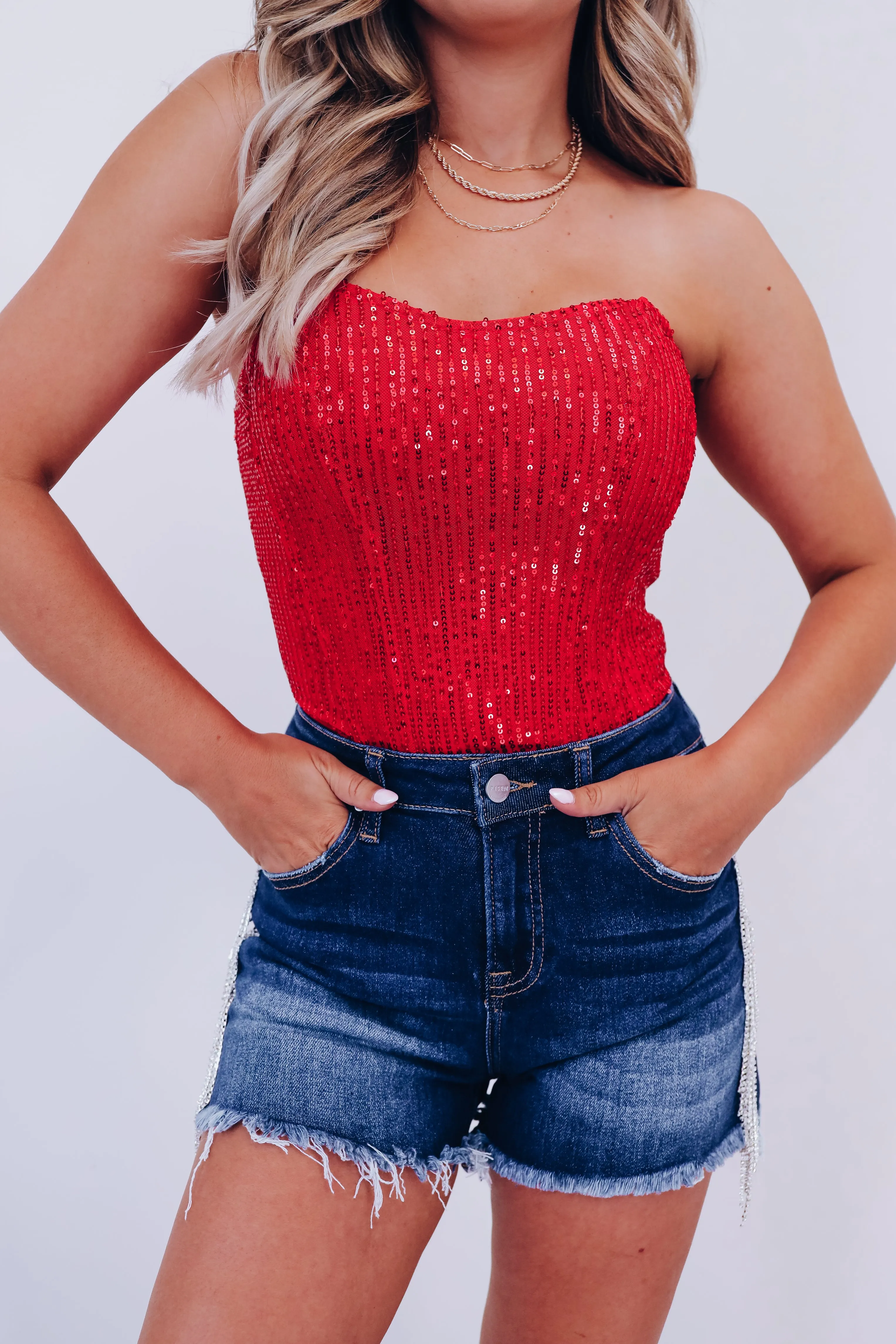 Spark Sequin Corset Top - Red