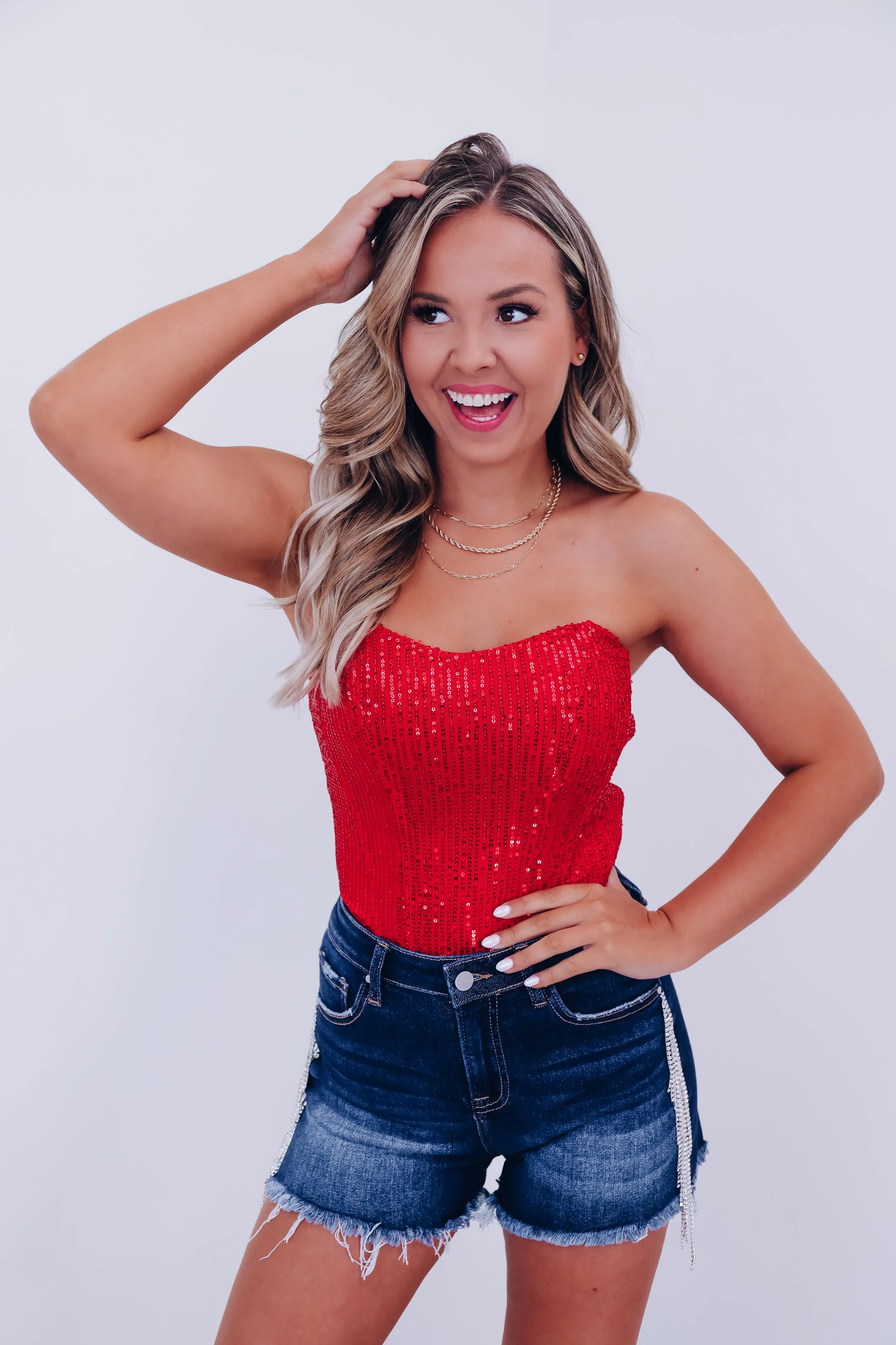 Spark Sequin Corset Top - Red