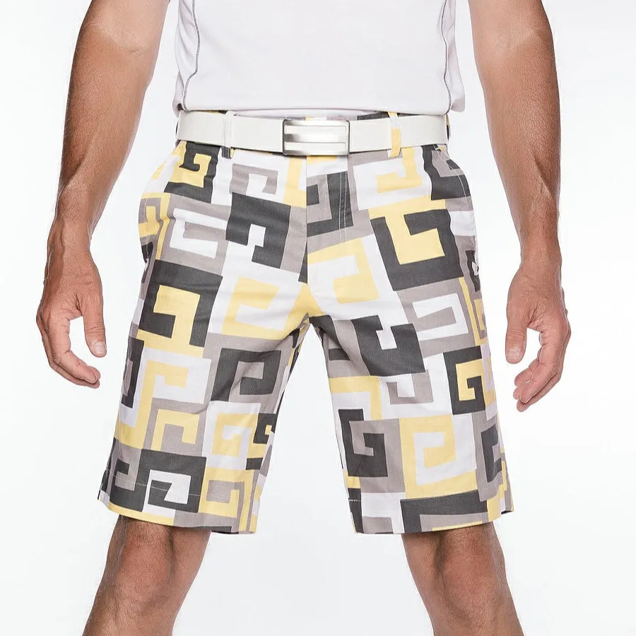 Sport Monaco Slim Fit Geo Print Cotton Shorts - SUN / WHITE / CHARCOAL