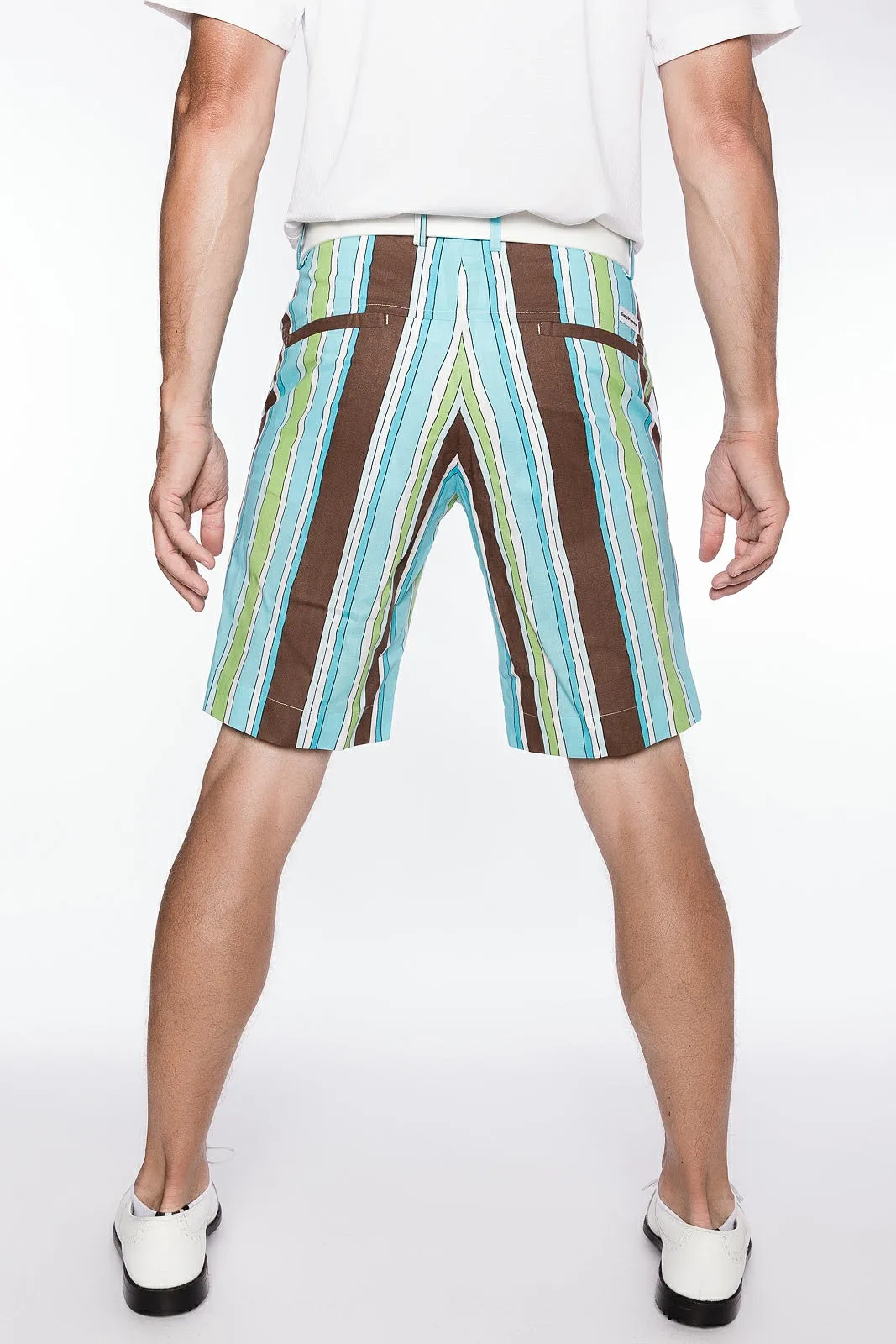 Sport Monaco Slim Fit Stripe Print Cotton Shorts - BLUE / GREEN / BROWN