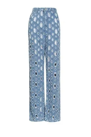 Street trendy ripped hole raw edge jeans