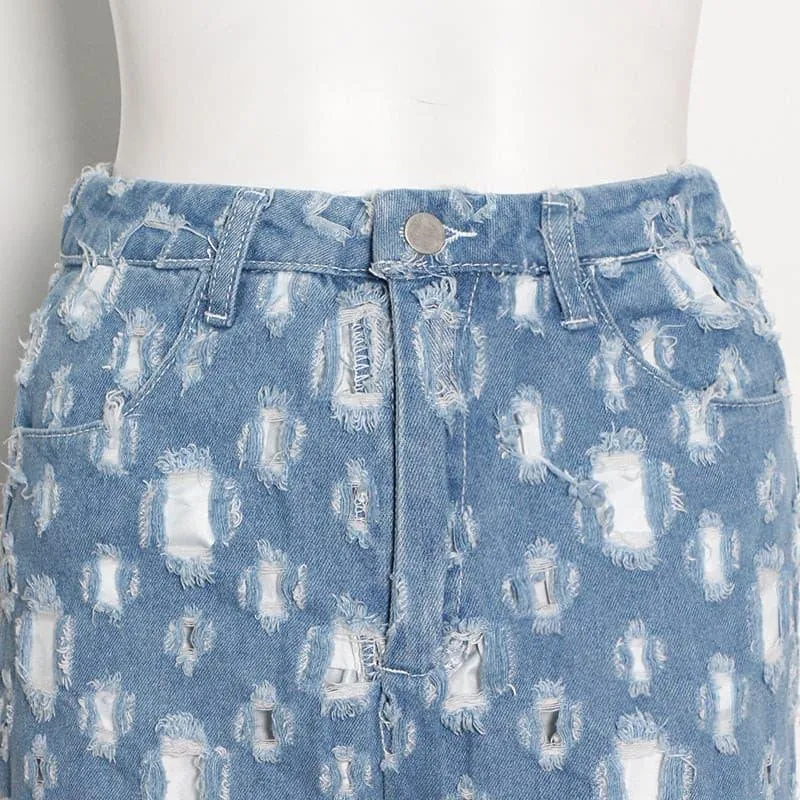 Street trendy ripped hole raw edge jeans