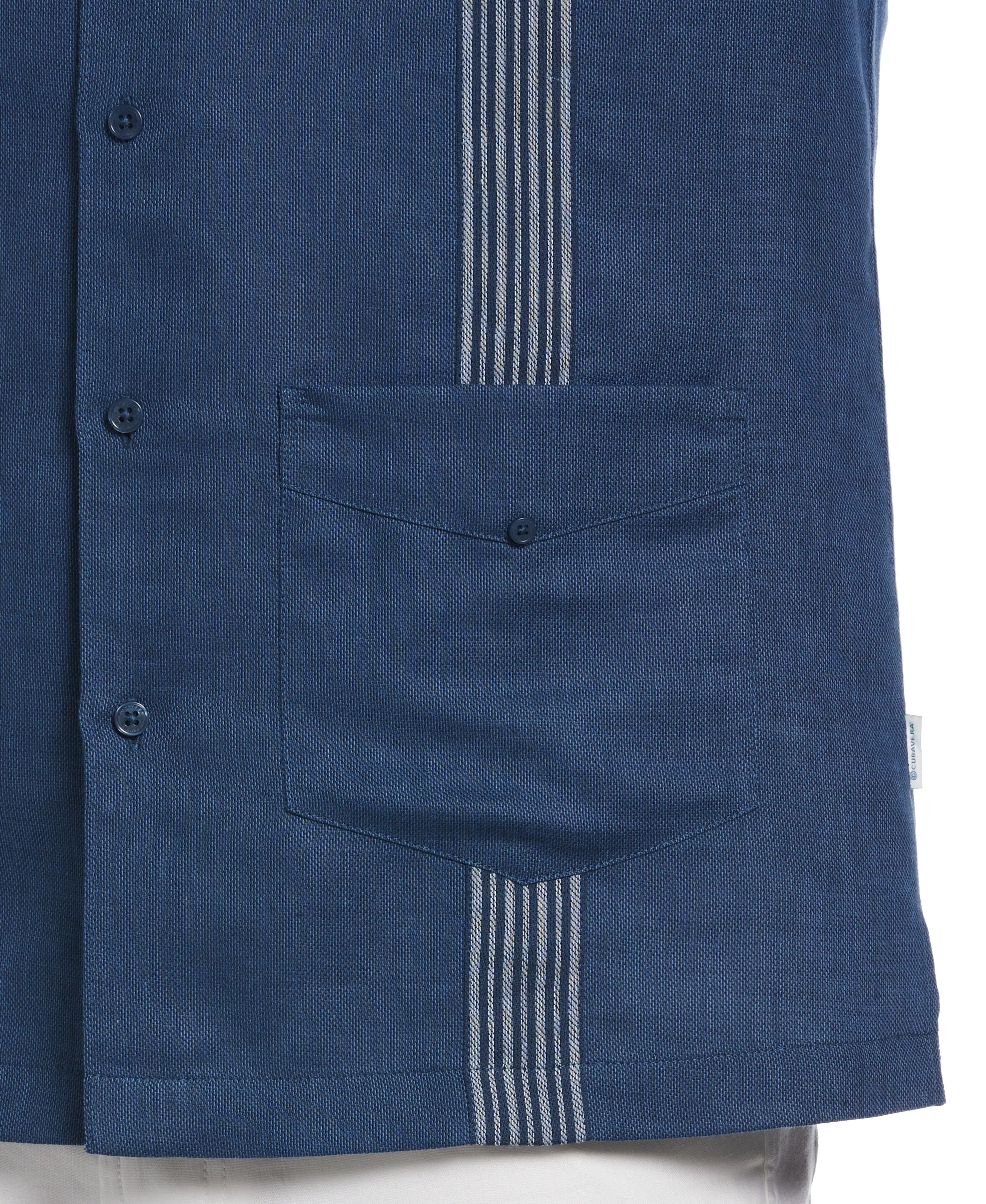 Striped Panel Double Lower Pocket Guayabera Shirt