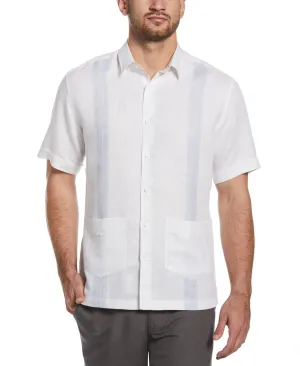 Striped Panel Double Lower Pocket Guayabera Shirt