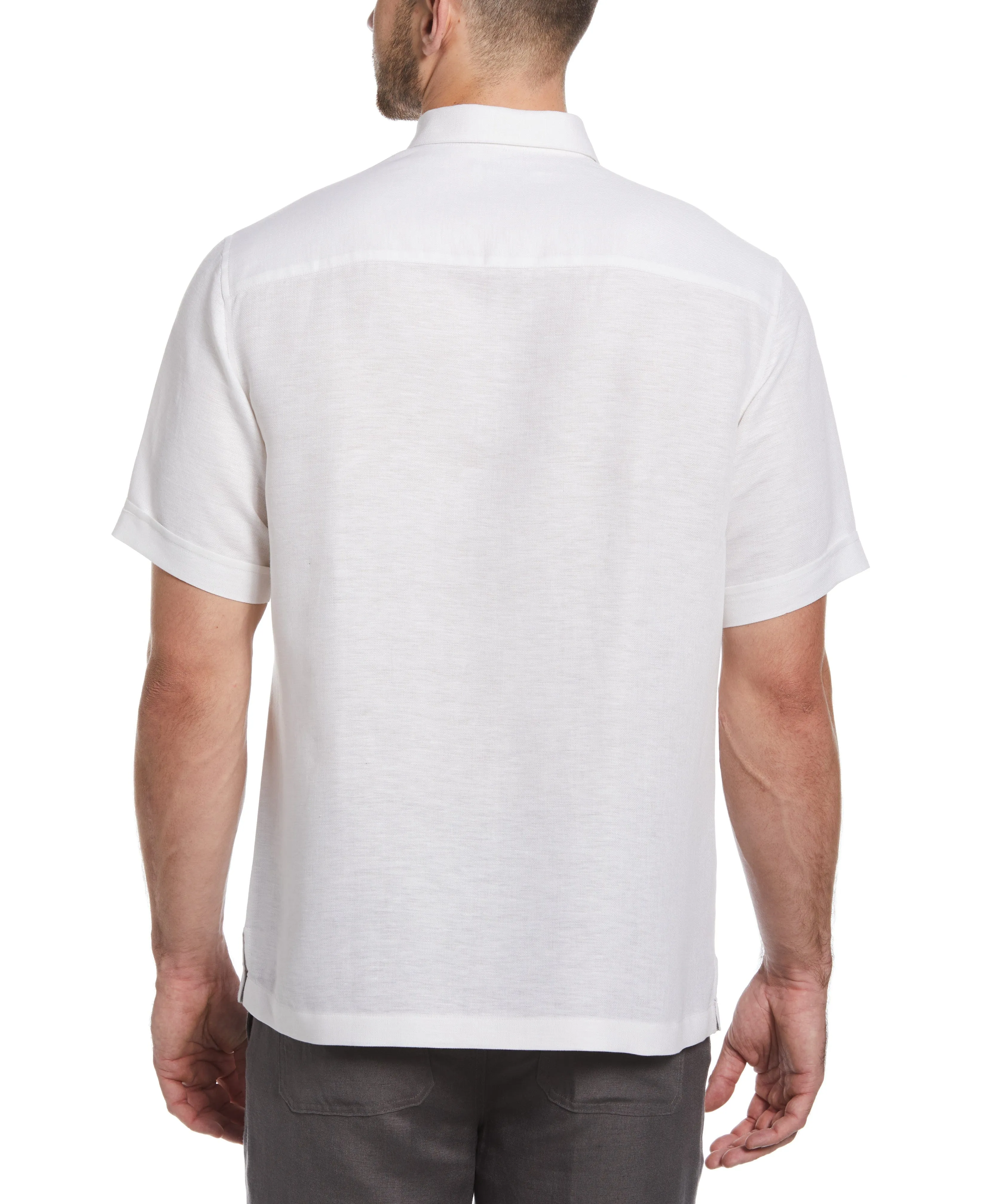 Striped Panel Double Lower Pocket Guayabera Shirt