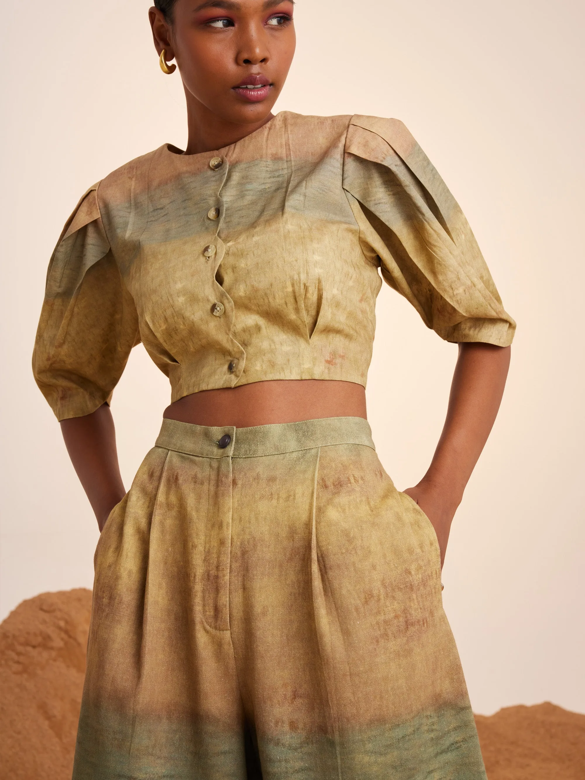 Summer Co-Ord Set Scalloped Impression-Cotton Satin Twill-Ss25-Scl-Set-Imp-Cord