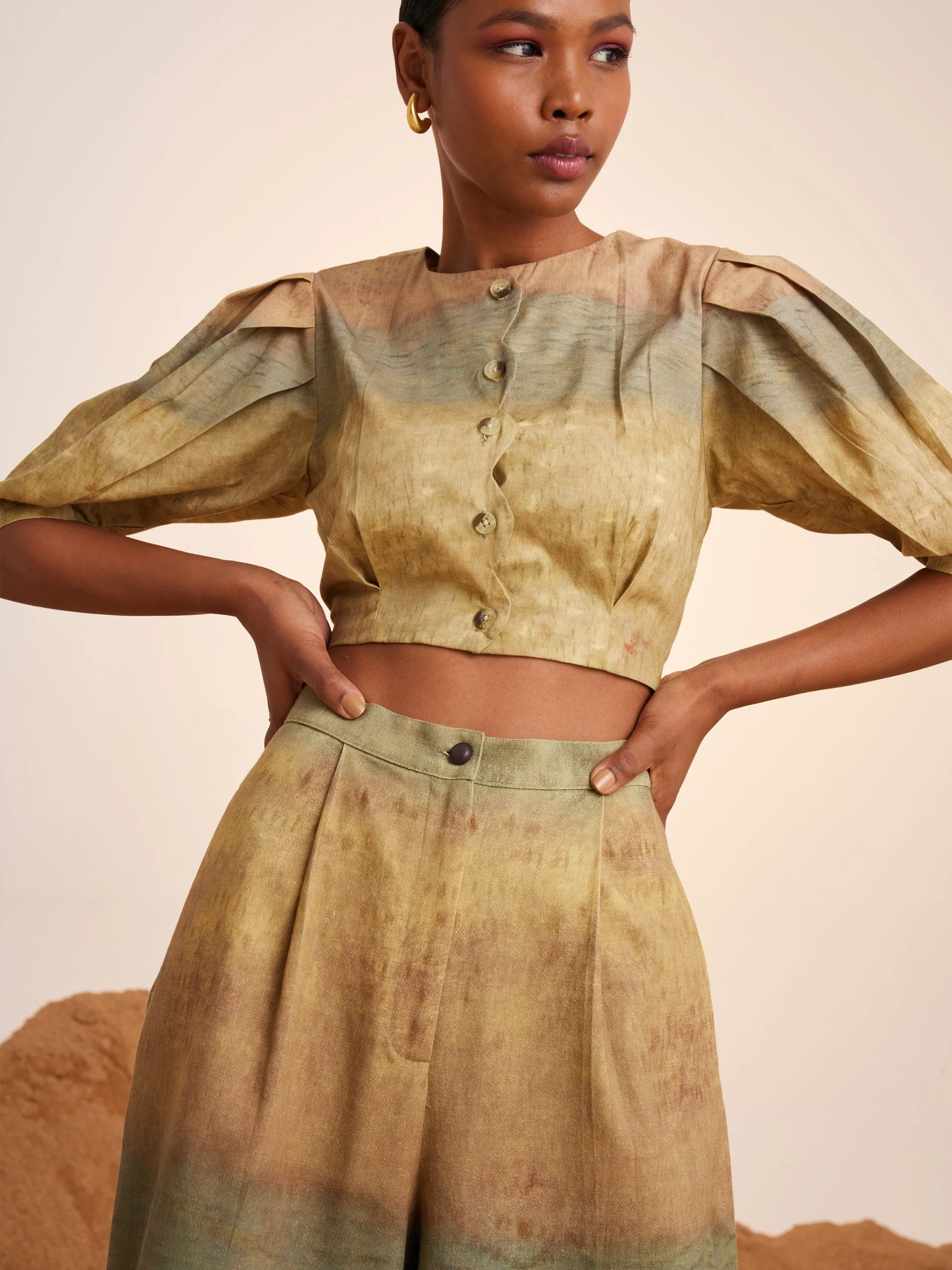 Summer Co-Ord Set Scalloped Impression-Cotton Satin Twill-Ss25-Scl-Set-Imp-Cord