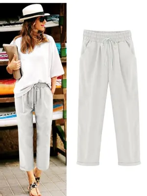 Summer Fashion High Waist Drawstring Loose Casual Pants for Women