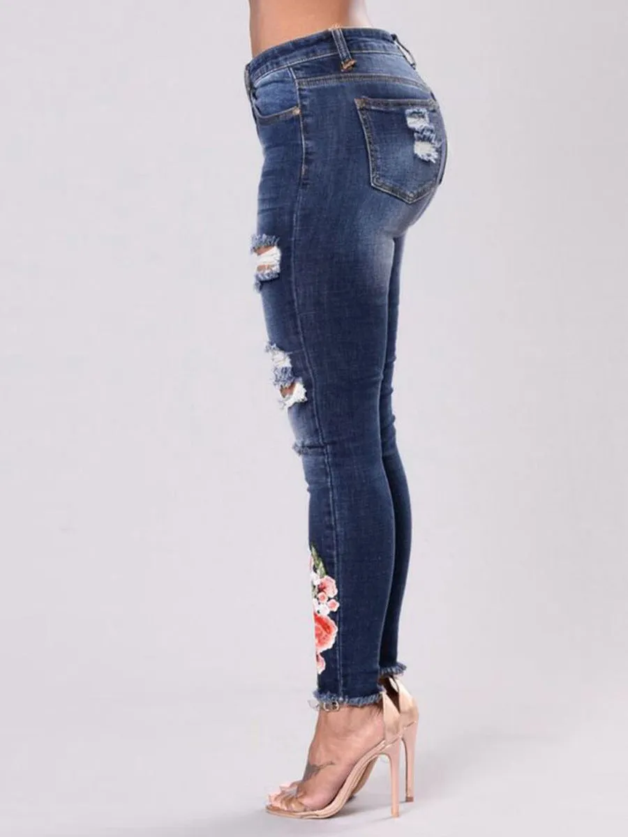 Summer woman ripped Jeans With Embroidery hole Sexy High Waist