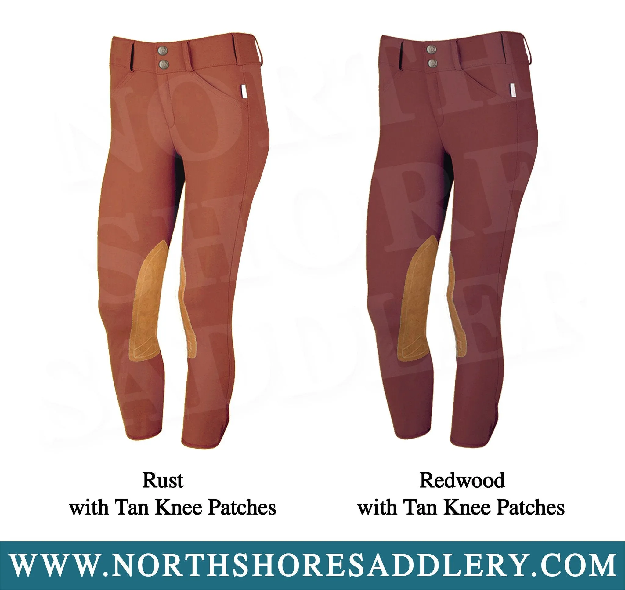 Tailored Sportsman Mid Rise Front Zip Breech with Tan Knee Patches