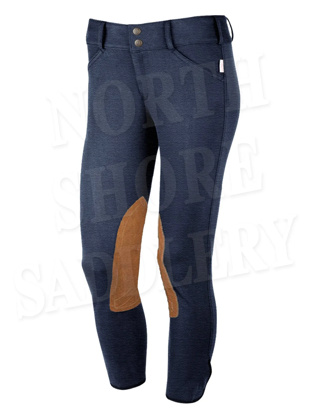 Tailored Sportsman Mid Rise Front Zip Breech with Tan Knee Patches