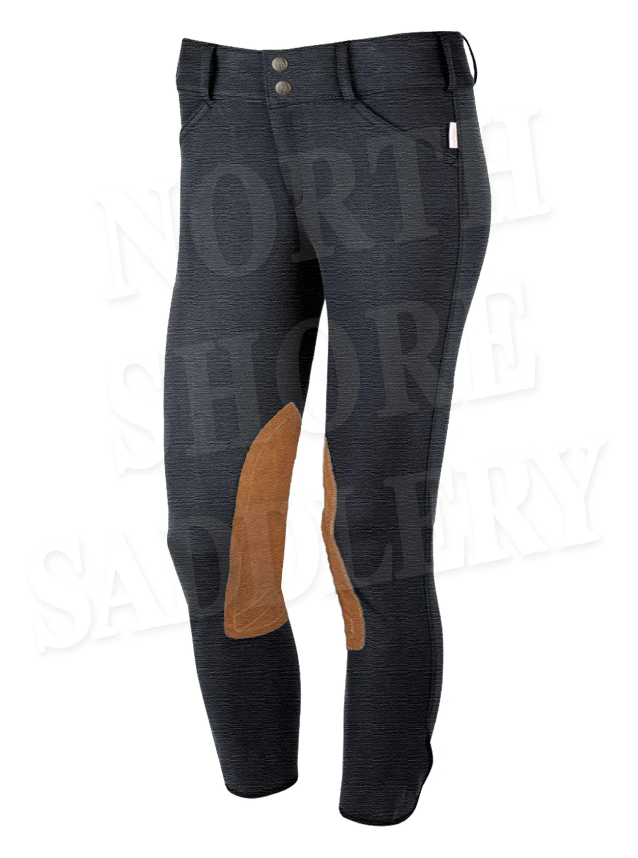 Tailored Sportsman Mid Rise Front Zip Breech with Tan Knee Patches
