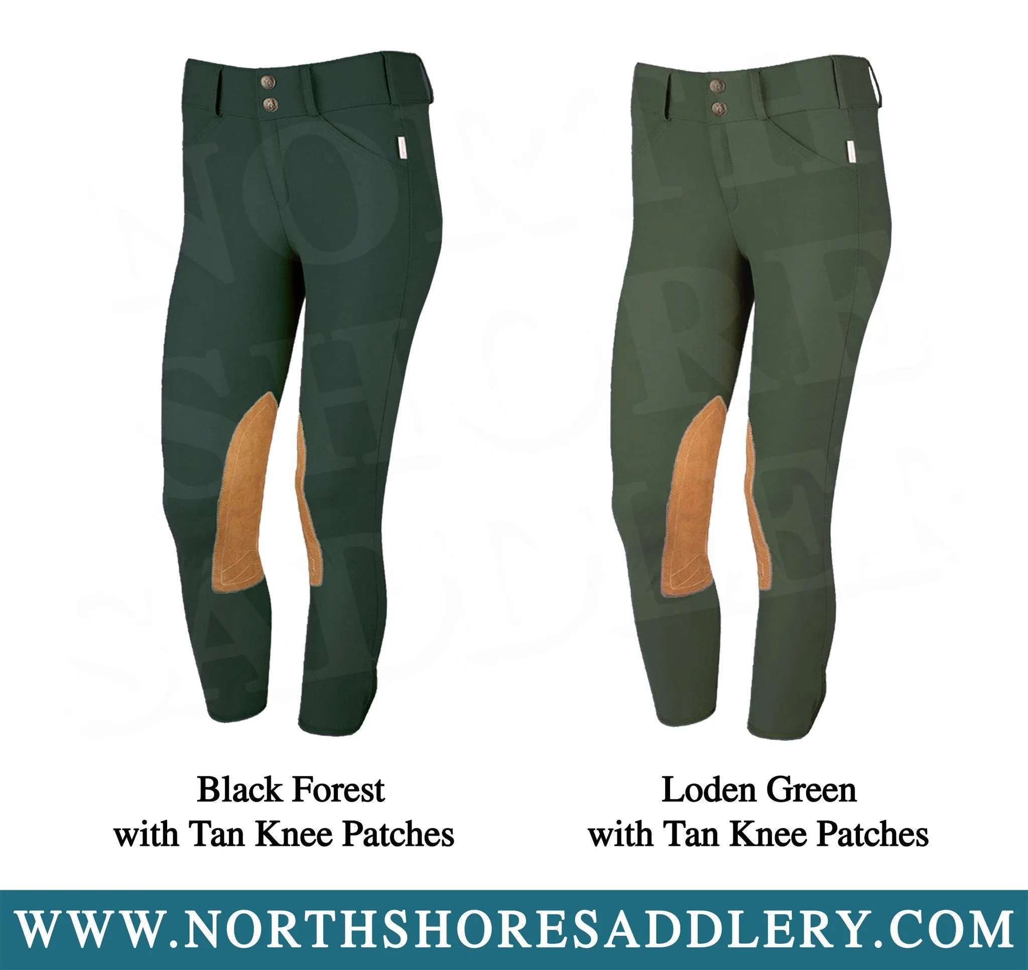 Tailored Sportsman Mid Rise Front Zip Breech with Tan Knee Patches