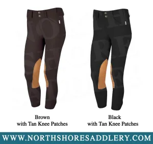 Tailored Sportsman Mid Rise Front Zip Breech with Tan Knee Patches