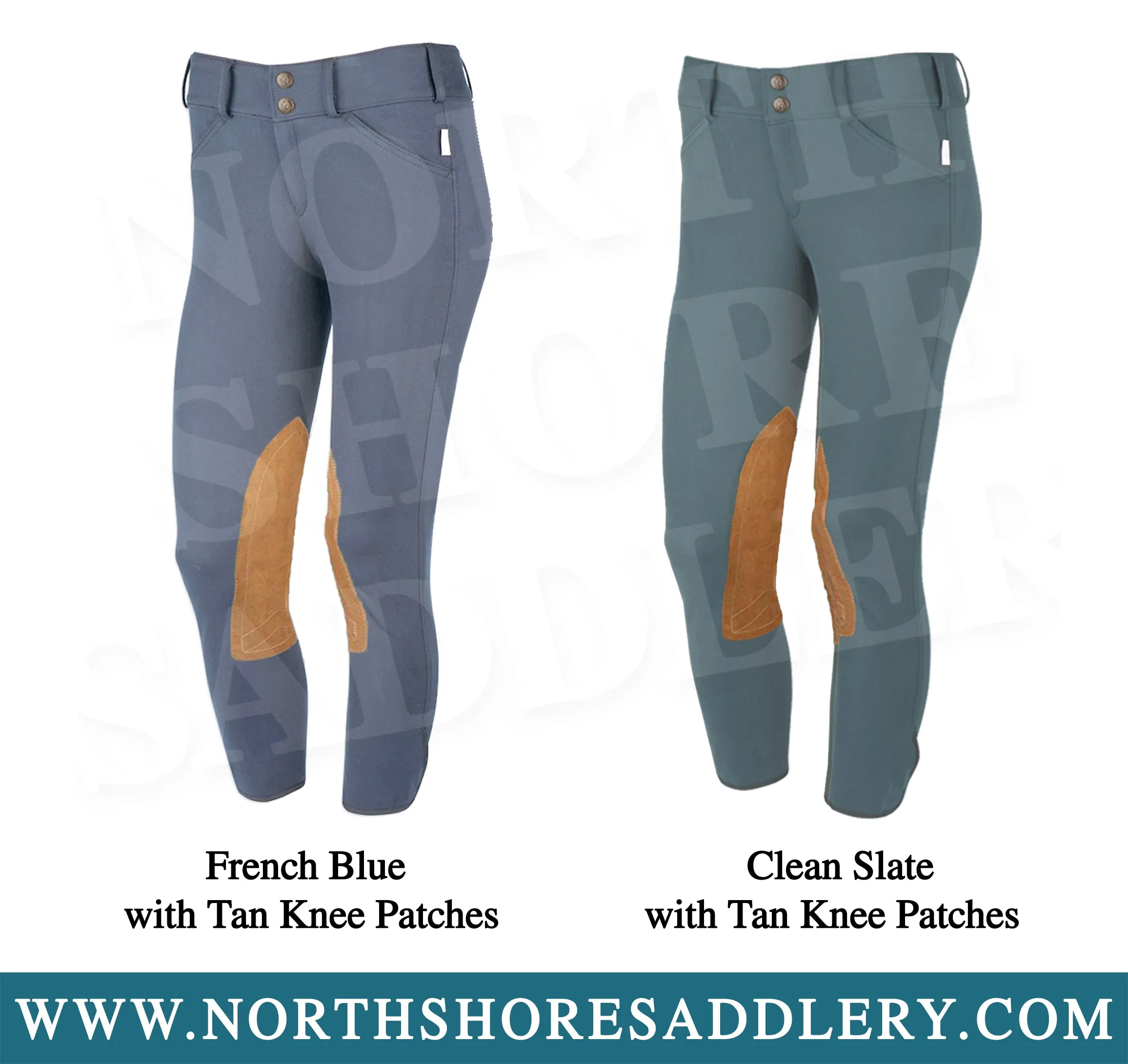 Tailored Sportsman Mid Rise Front Zip Breech with Tan Knee Patches