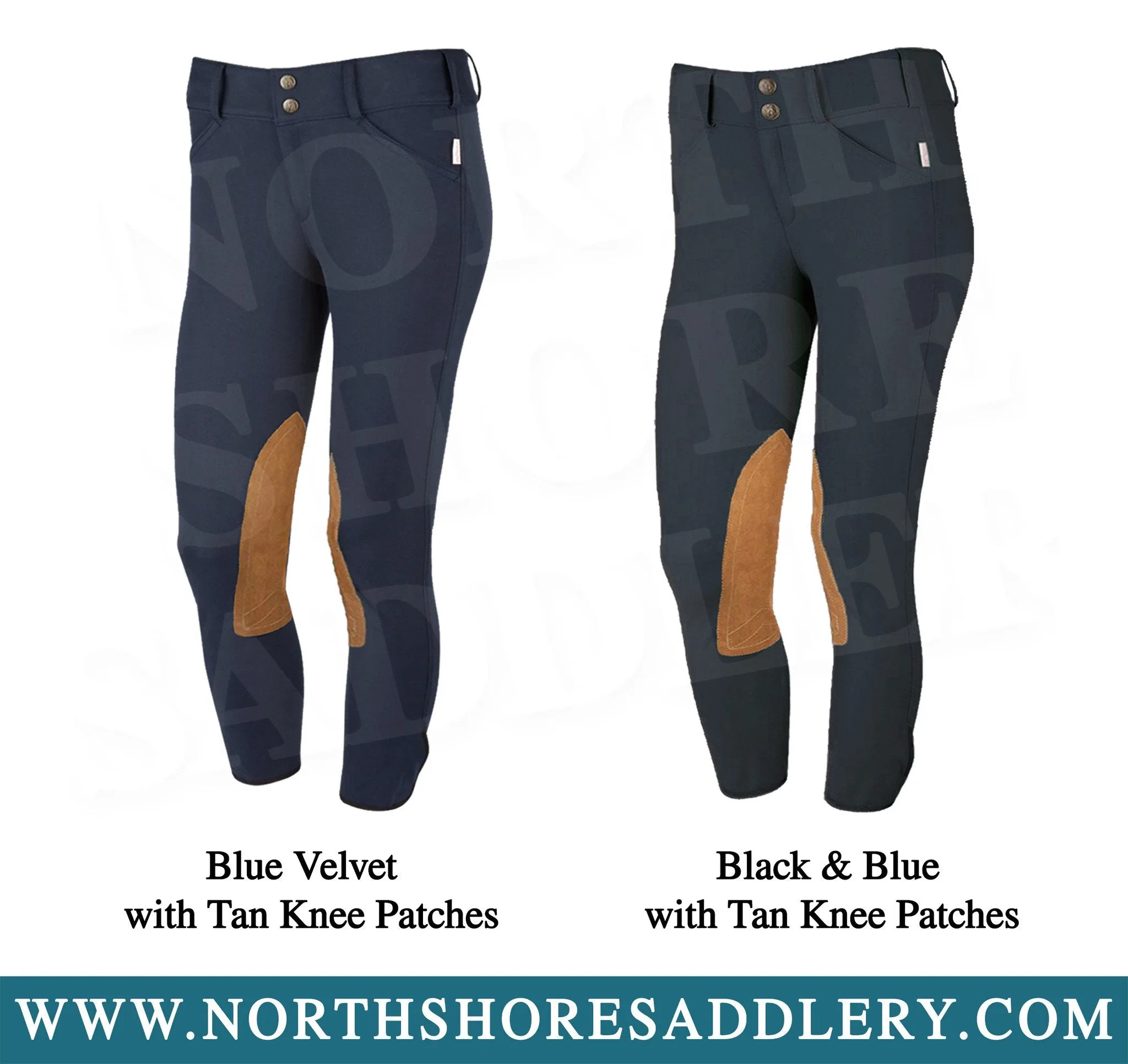 Tailored Sportsman Mid Rise Front Zip Breech with Tan Knee Patches
