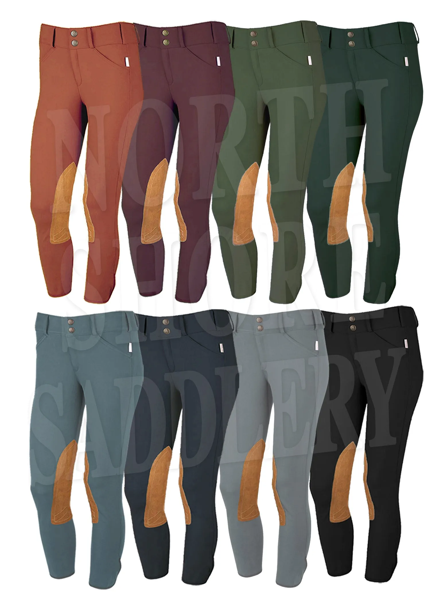 Tailored Sportsman Mid Rise Front Zip Breech with Tan Knee Patches